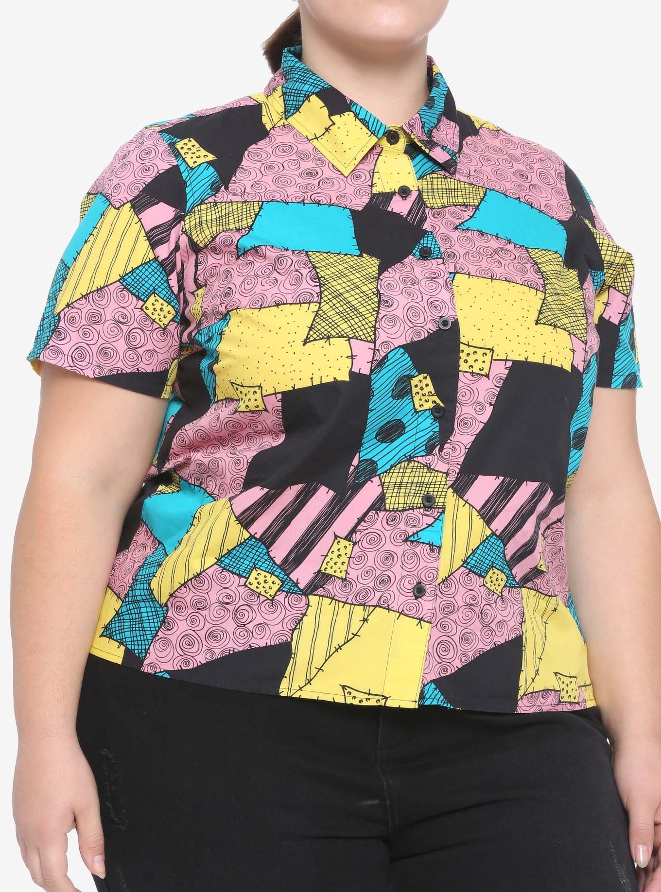 The Nightmare Before Christmas Sally Patchwork Woven Button-Up Plus Size, MULTI, hi-res