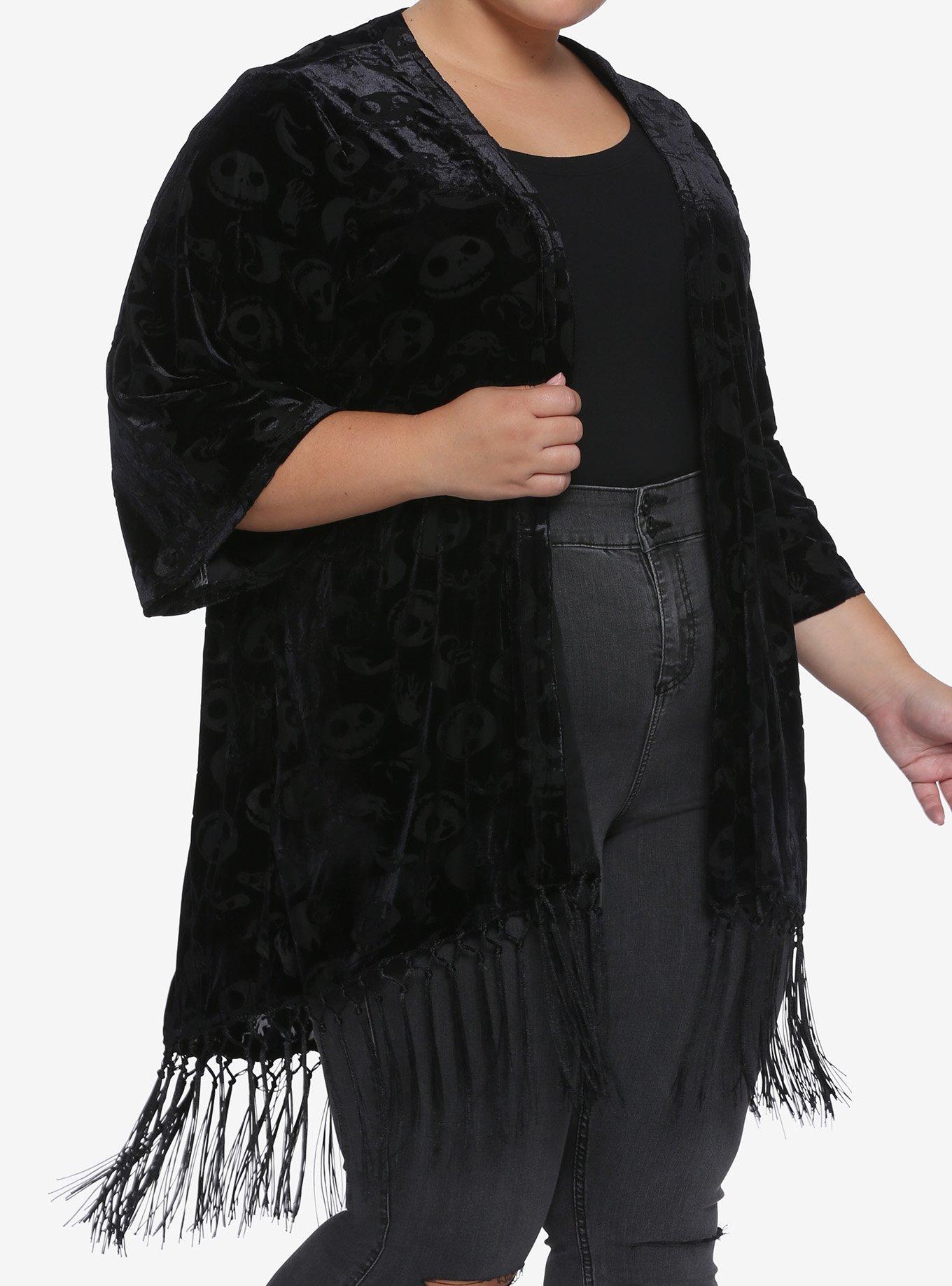 The Nightmare Before Christmas Jack Head Burnout Black Velvet Kimono Plus Size, MULTI, hi-res