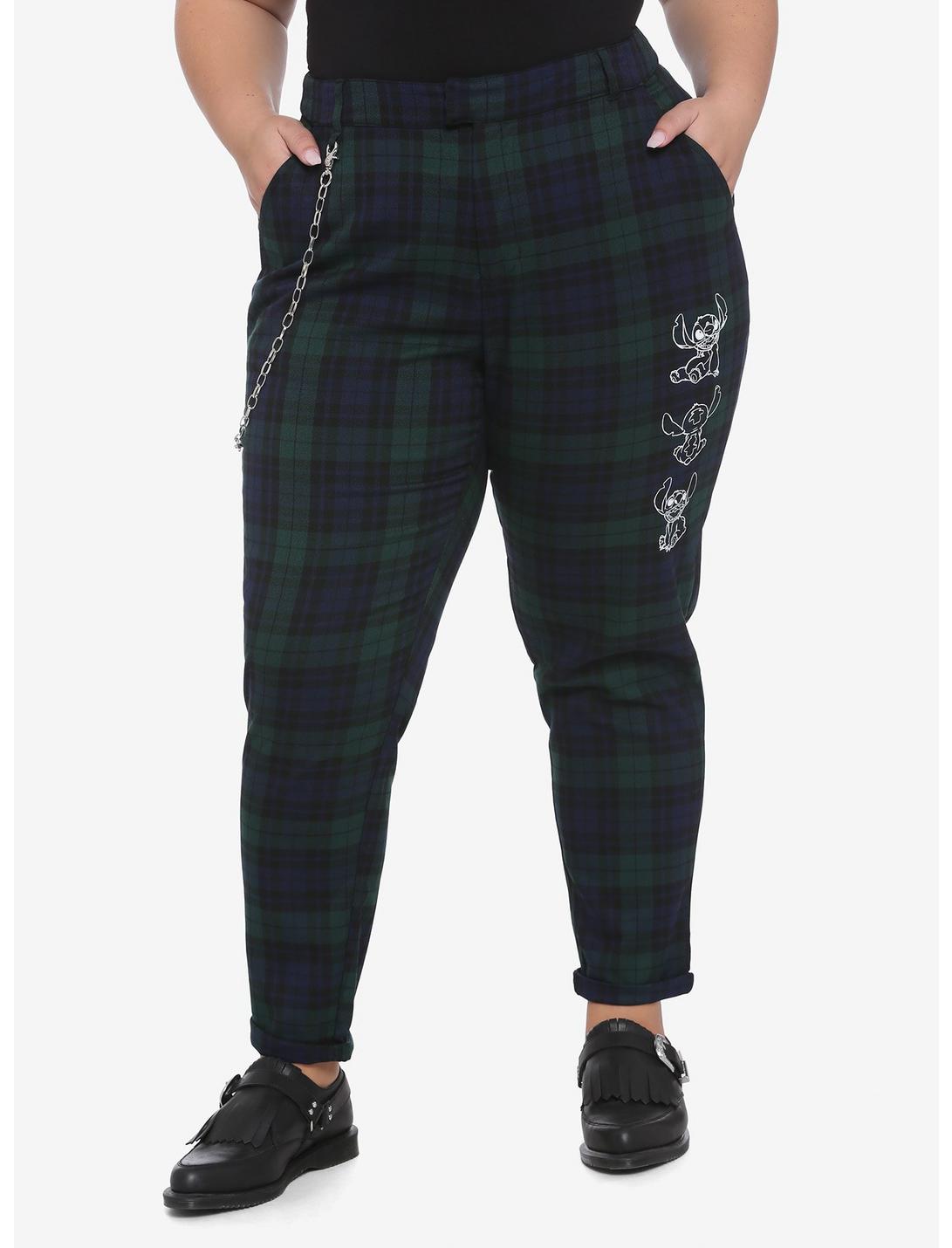 Disney Lilo & Stitch Green & Blue Plaid Pants With Detachable Chain Plus Sizes, PLAID - GREEN, hi-res