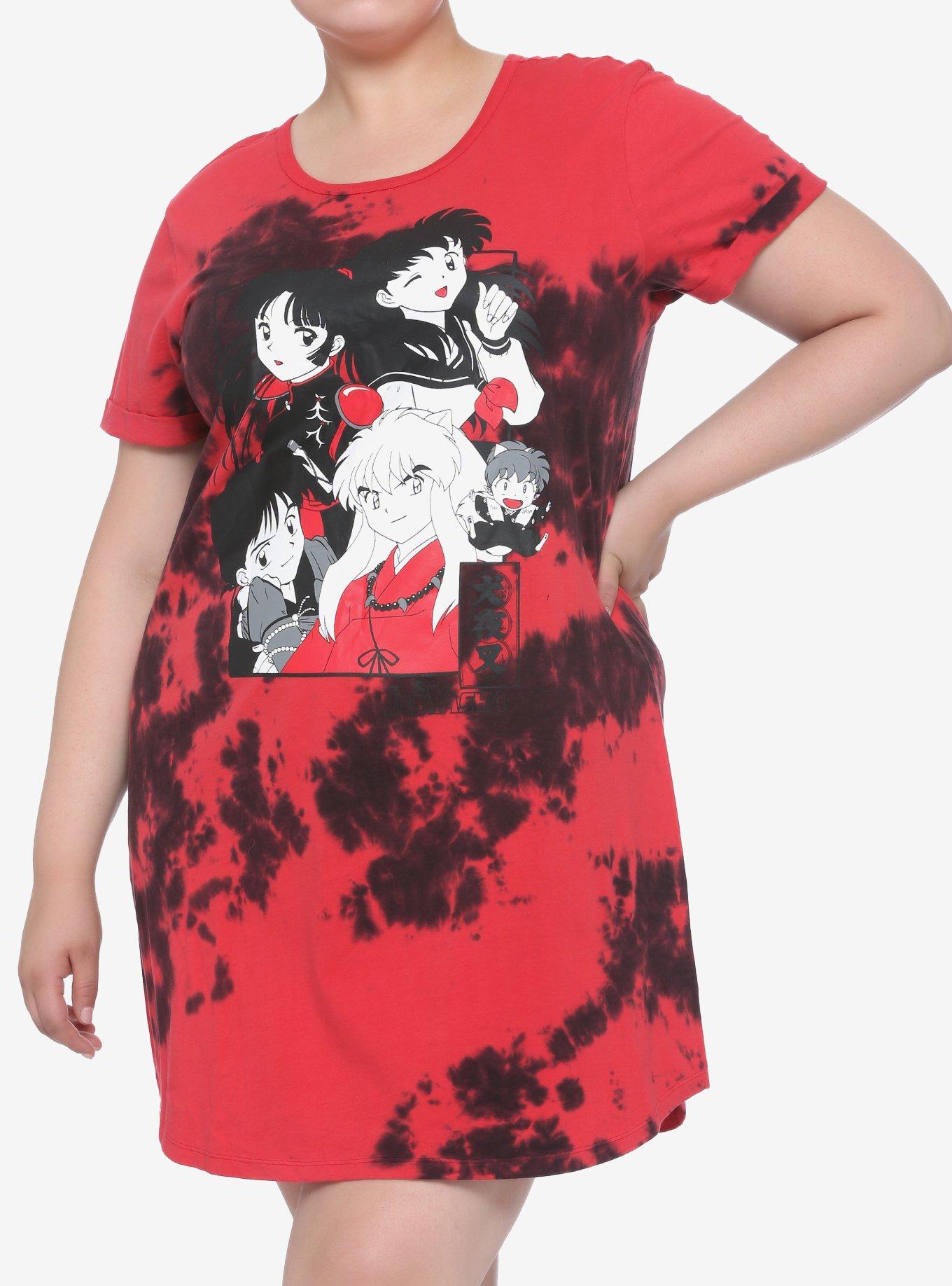 Inuyasha Red & Black Tie-Dye T-Shirt Dress Plus Size, TIE DYE, hi-res