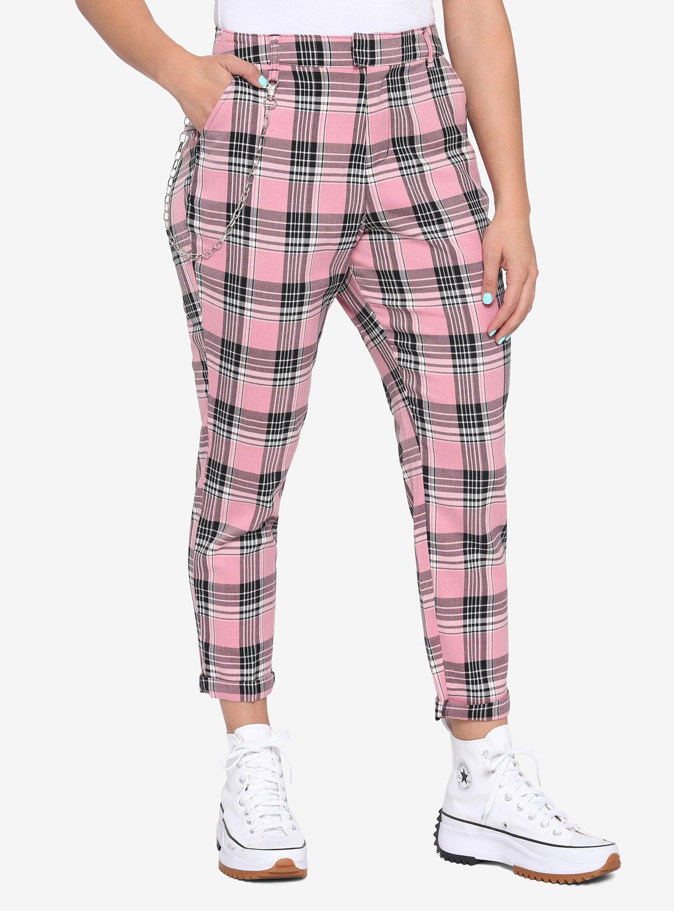 Pink and black plaid on sale pants