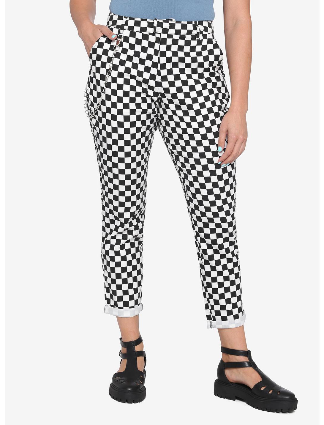 Black & White Checkered Pants With Detachable Chain | Hot Topic