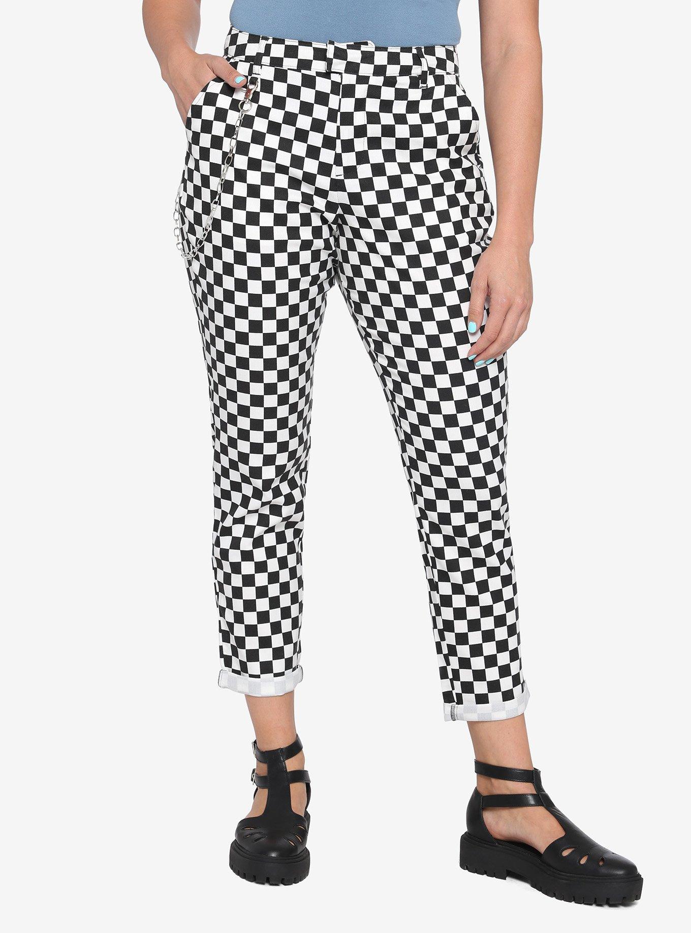 Black & White Checkered Pants With Detachable Chain, MULTI, hi-res