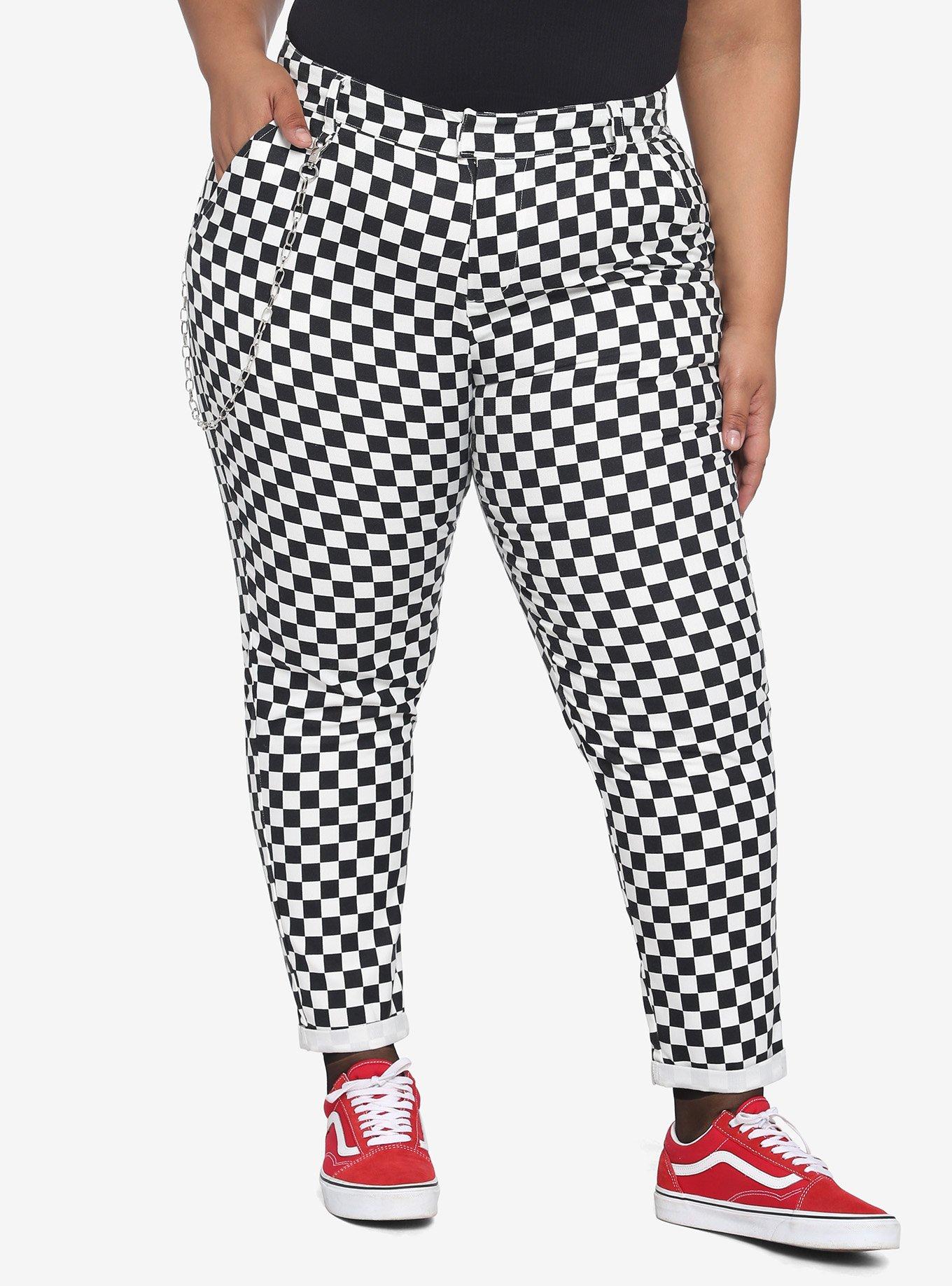 Plus size black and white 2024 checkered pants