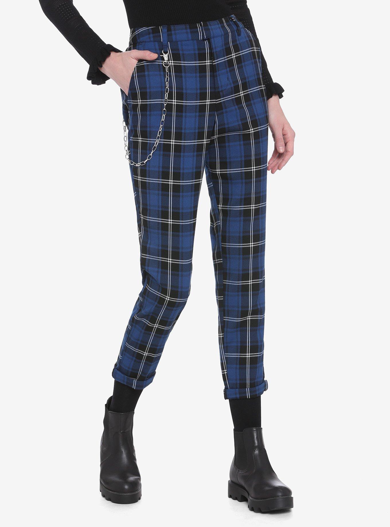 Purple Plaid Pants With Detachable Chain