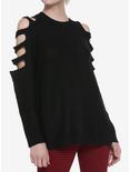 Black Shoulder Slashes Girls Sweater, BLACK, hi-res