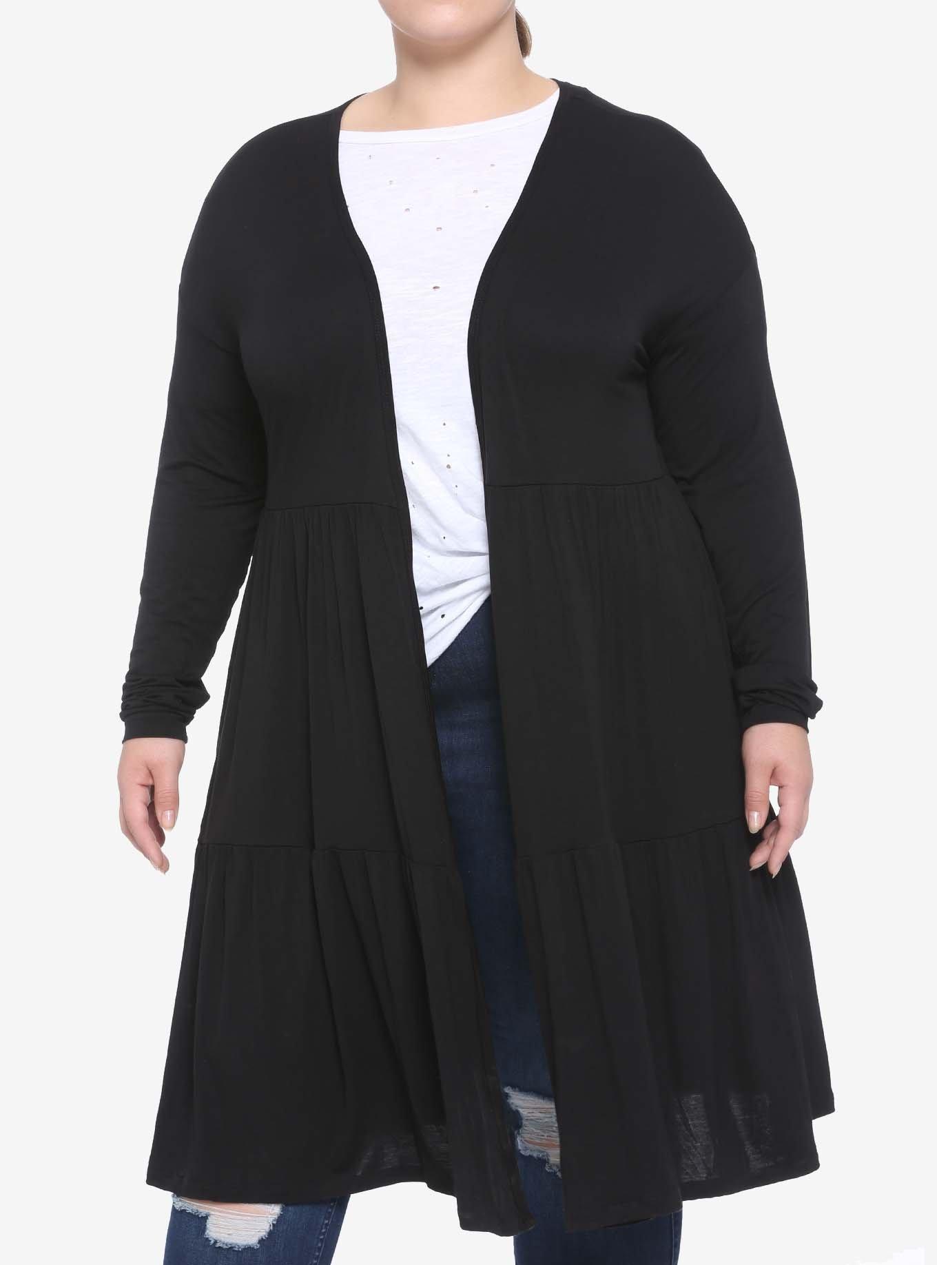 Lace Moon Tiered Girls Open Cardigan Plus Size, BLACK, hi-res