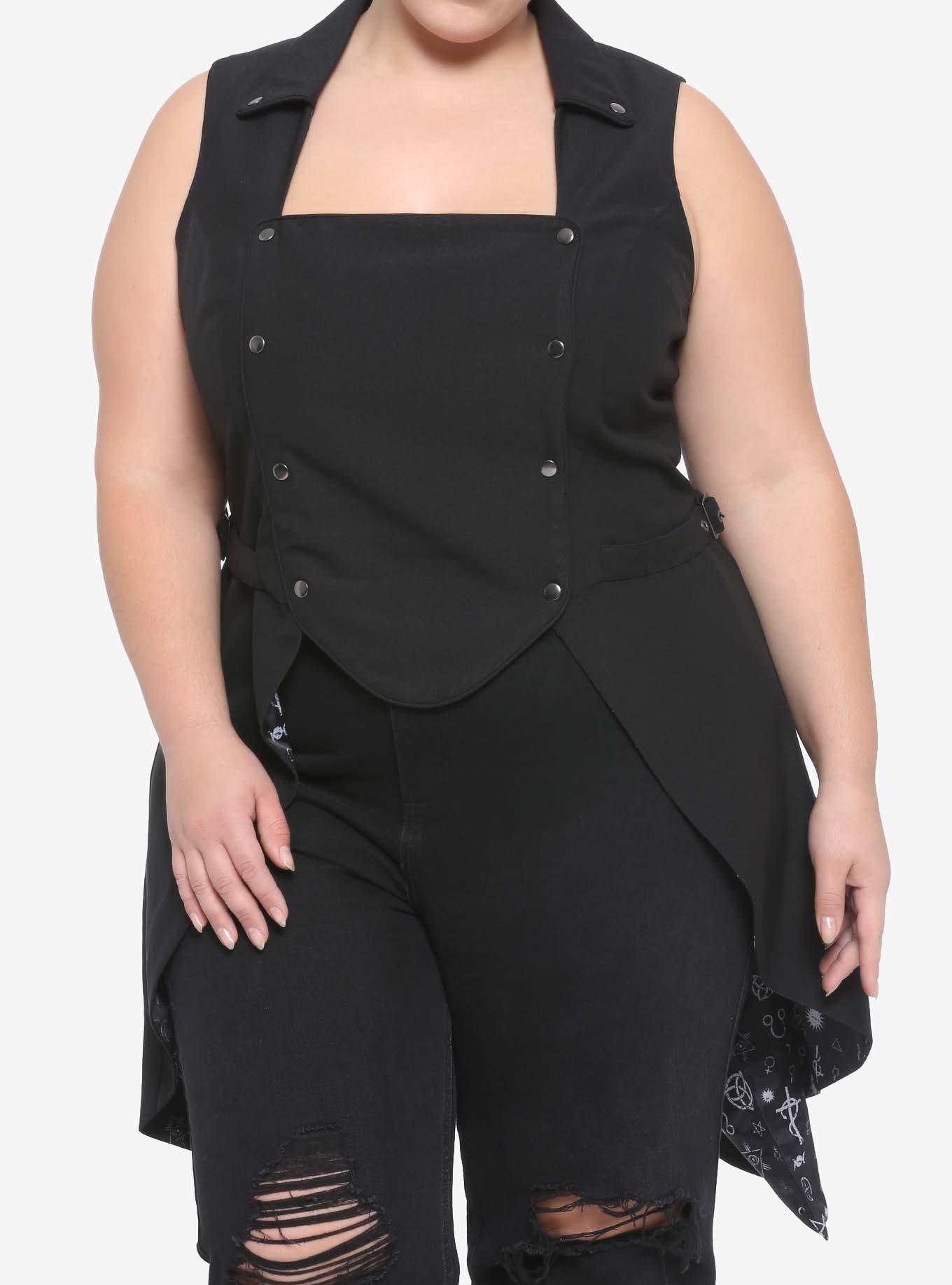 Snap-Front Girls Long Vest Plus Size, BLACK, hi-res