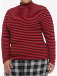 Black & Red Stripe Mock Neck Girls Long-Sleeve Top Plus Size, STRIPES - RED, hi-res