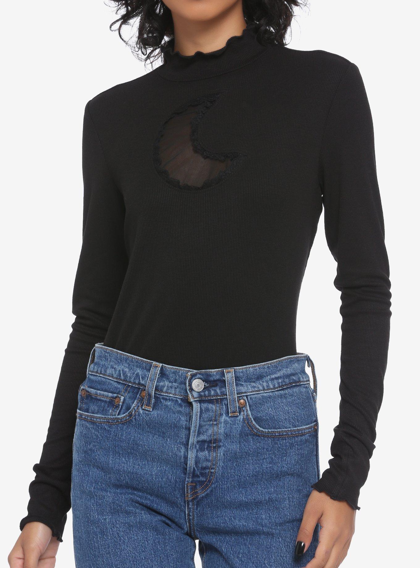 Mock Neck Long Sleeve Top Black