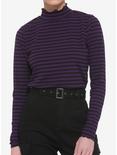 Black & Purple Stripe Mock Neck Girls Long-Sleeve Top, STRIPE - PURPLE, hi-res
