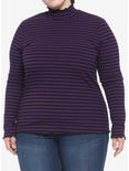 Black & Purple Stripe Mock Neck Girls Long-Sleeve Top Plus Size, STRIPE - PURPLE, hi-res