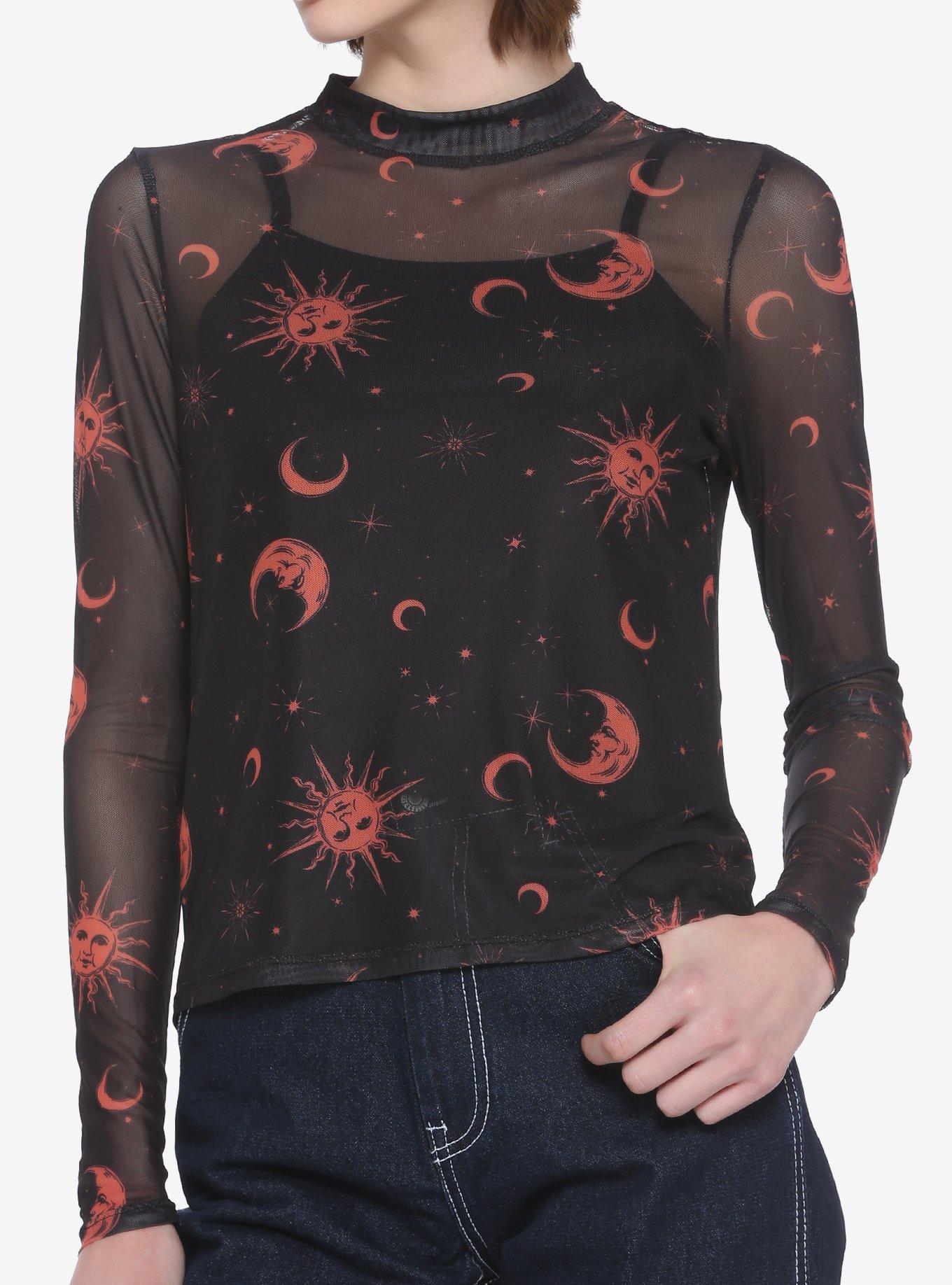 Sun & Moon Mesh Layered Girls Long-Sleeve Top, MULTI, hi-res