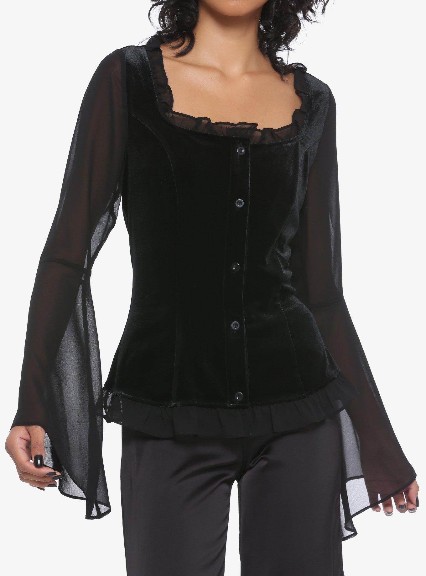 Sabrina Black Velvet Women's Bodysuit Top with Long Sleeves