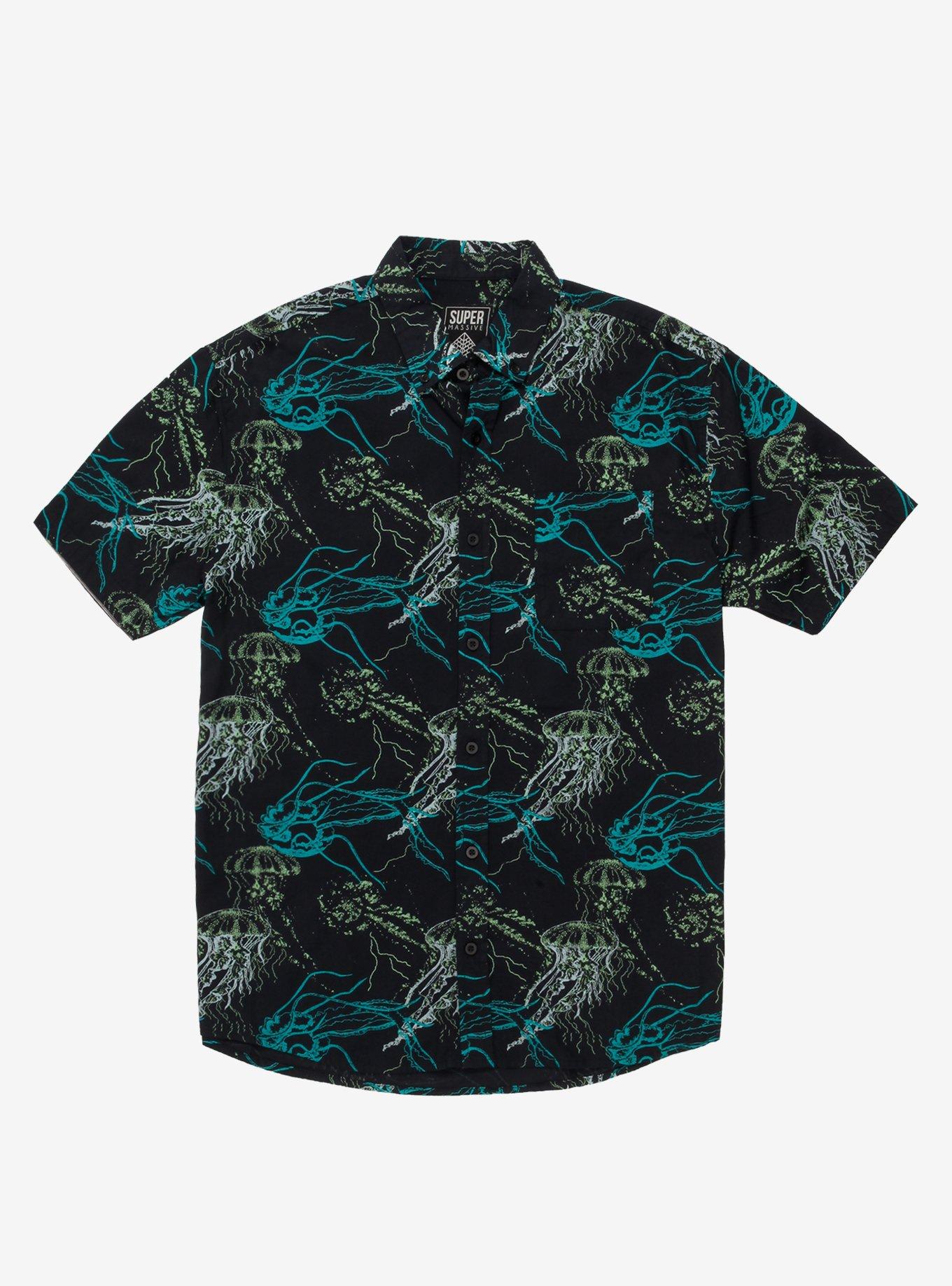 Green Jellyfish Woven Button-Up | Hot Topic