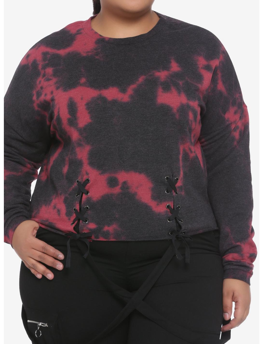 Red & Black Tie-Dye Lace-Up Girls Sweatshirt, TIE DYE, hi-res