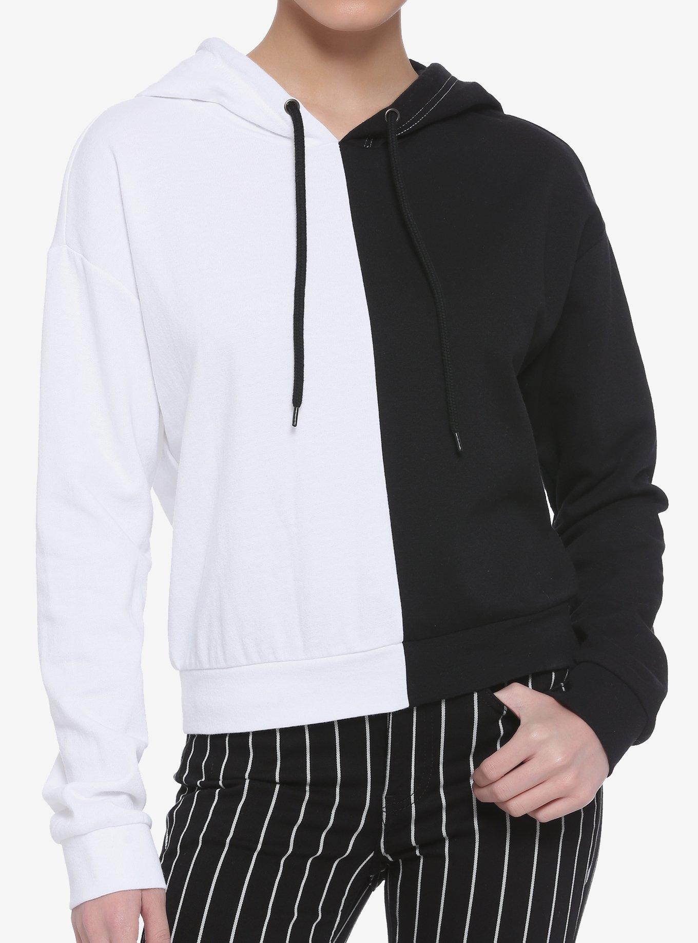 Black and white split hoodie best sale