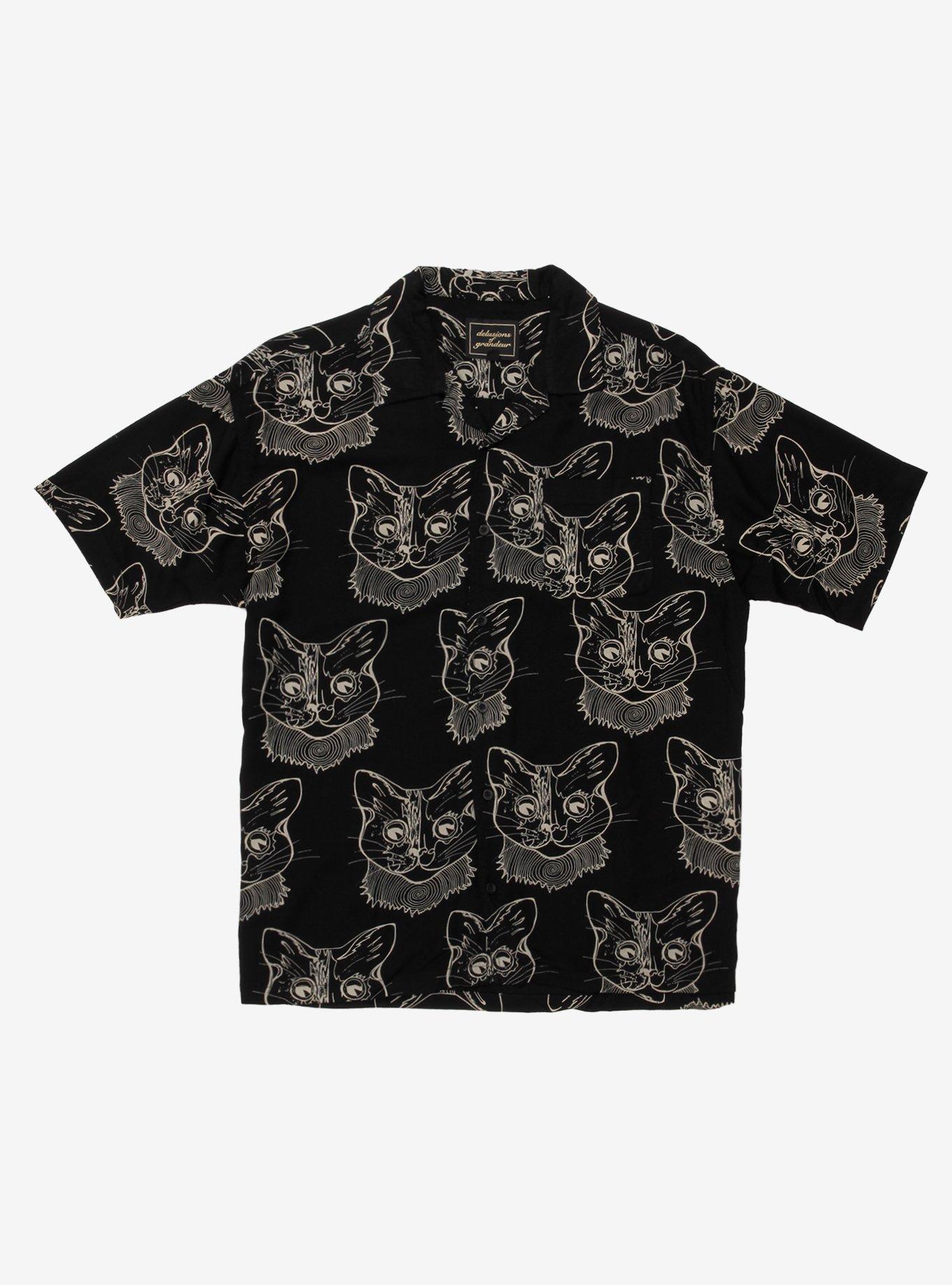 Black & Tan Cat Woven Button-Up | Hot Topic