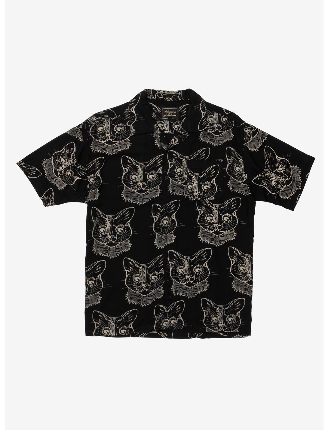 Black & Tan Cat Woven Button-Up, ABSTRACT, hi-res