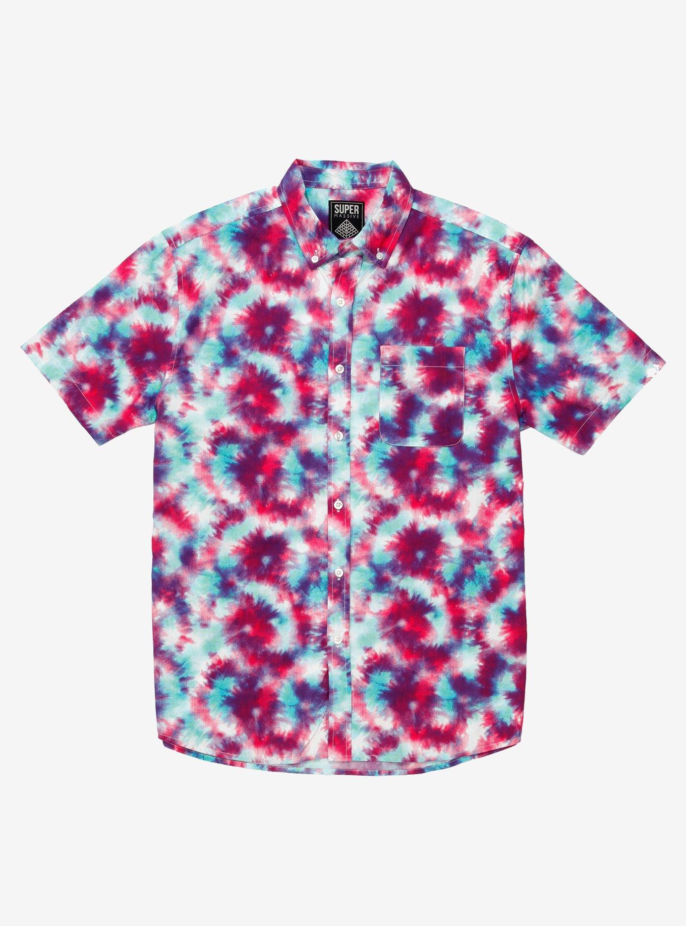 Green & Pink Tie-Dye Woven Button-Up, ABSTRACT, hi-res