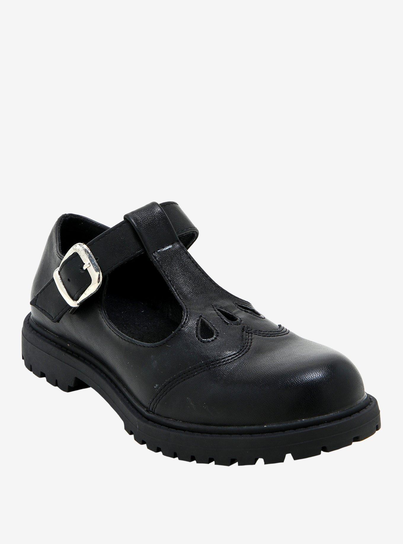 Faux Leather Strap Mary Janes, BLACK, hi-res