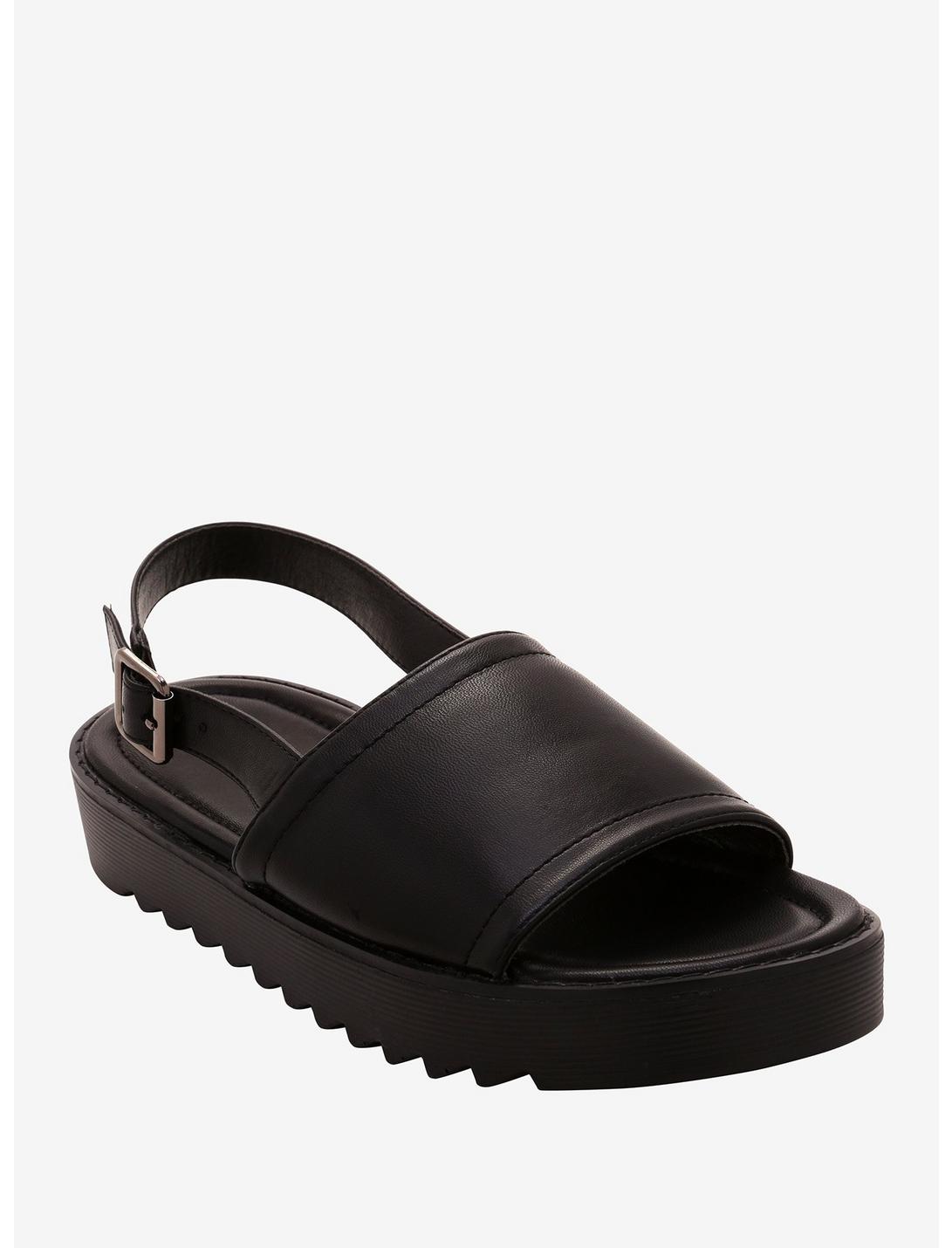 Flatform Buckle Slide Sandals, BLACK, hi-res