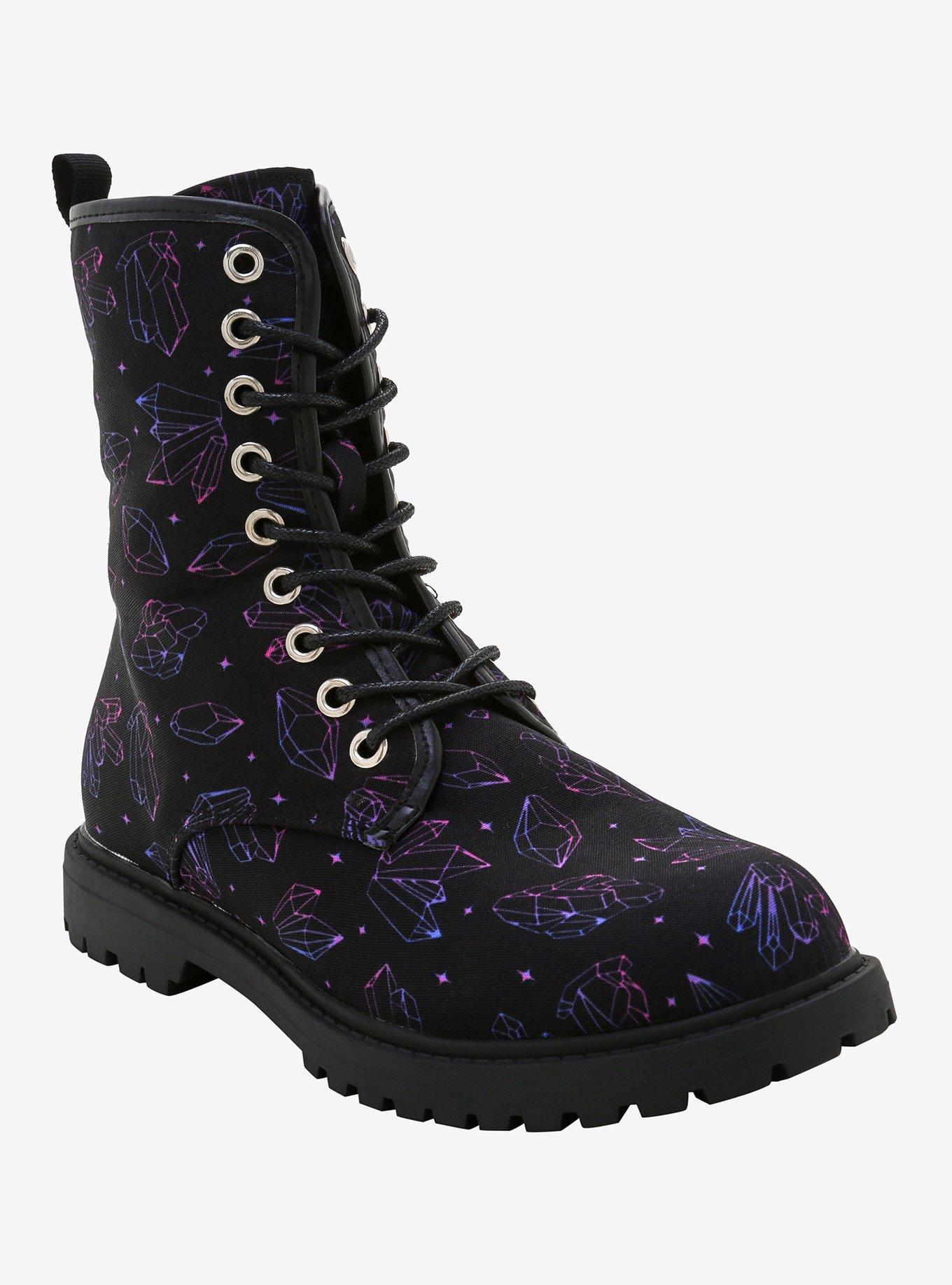 Pink & Purple Crystal Combat Boots, BLACK, hi-res