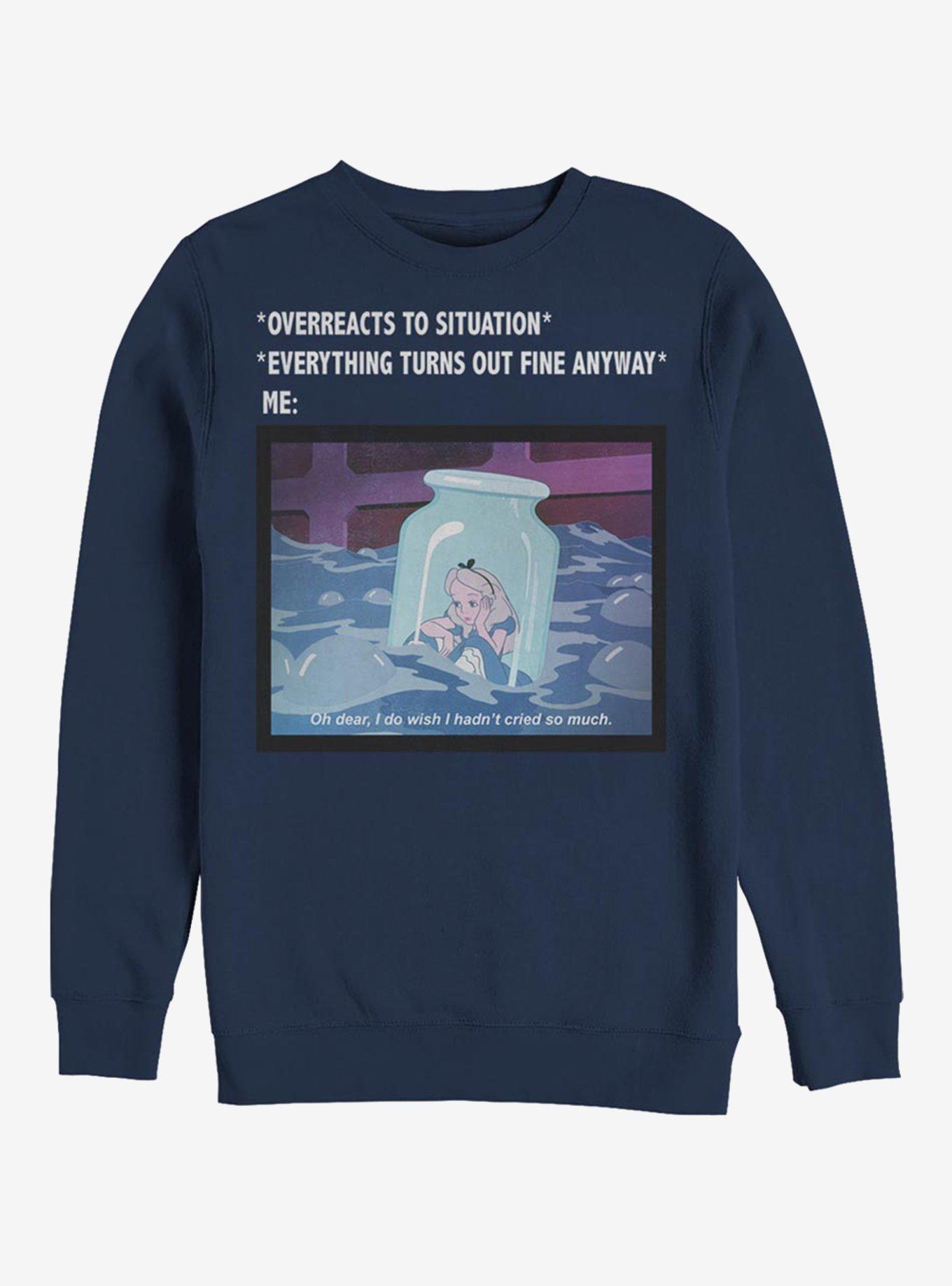 Disney Alice In Wonderland Anxiety Meme Crew Sweatshirt, , hi-res