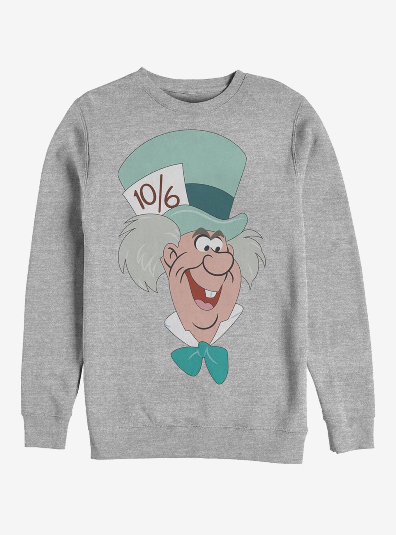 Disney Alice In Wonderland Mad Hatter Big Face Crew Sweatshirt, ATH HTR, hi-res