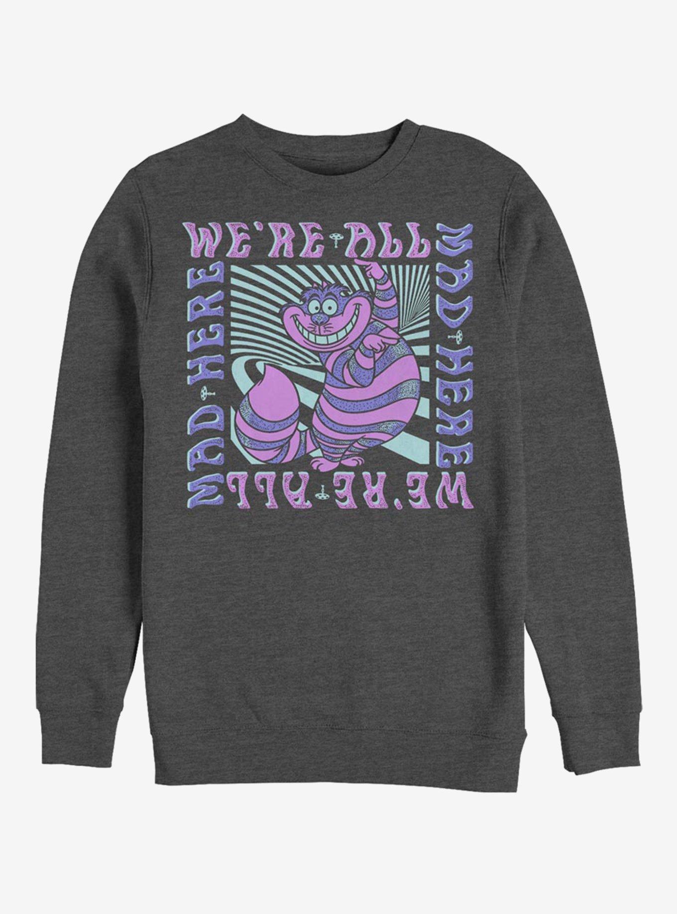 Disney Alice In Wonderland Mad Here Trip Crew Sweatshirt, CHAR HTR, hi-res