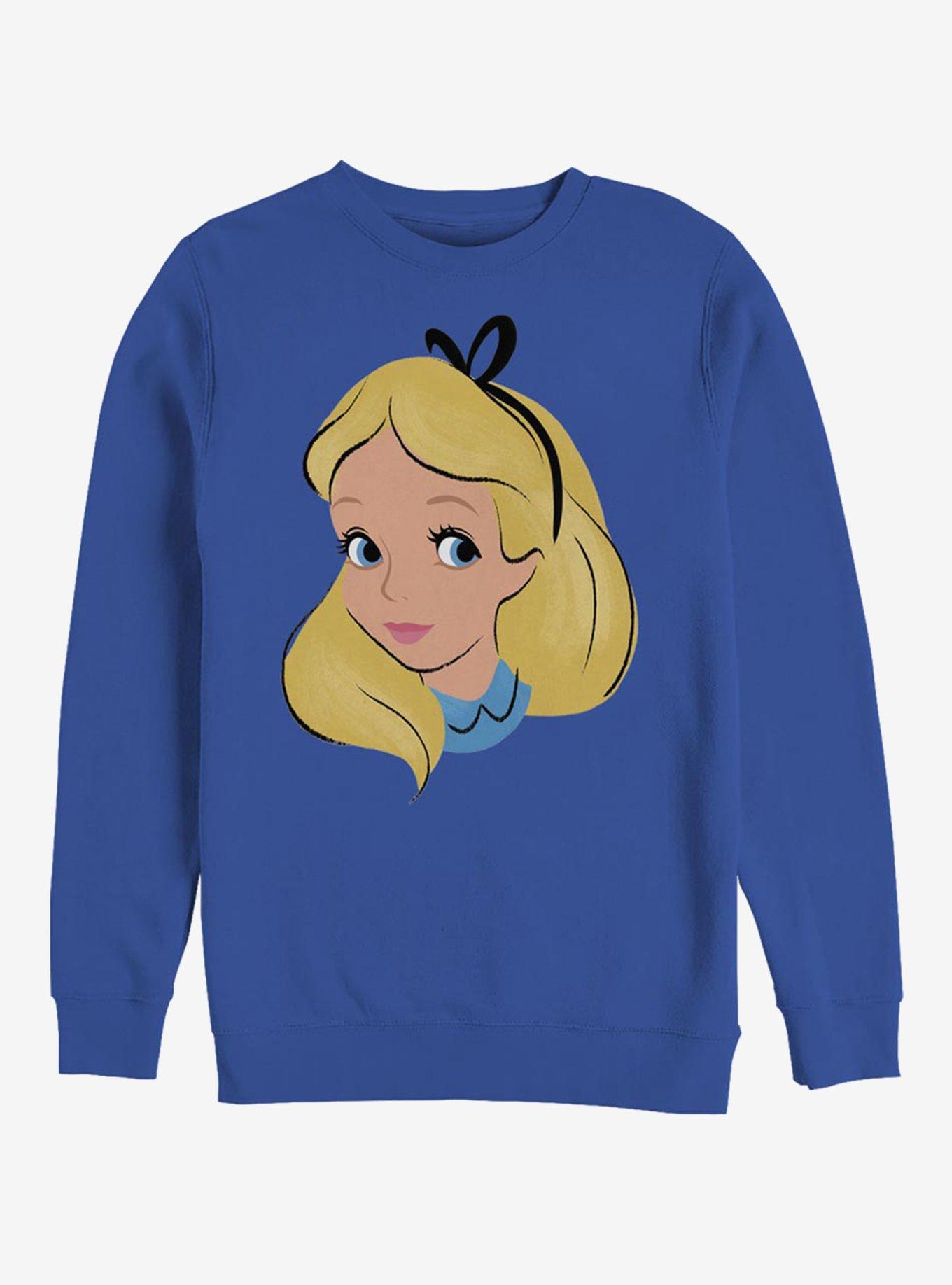 Disney Alice In Wonderland Big Face Crew Sweatshirt, ROYAL, hi-res