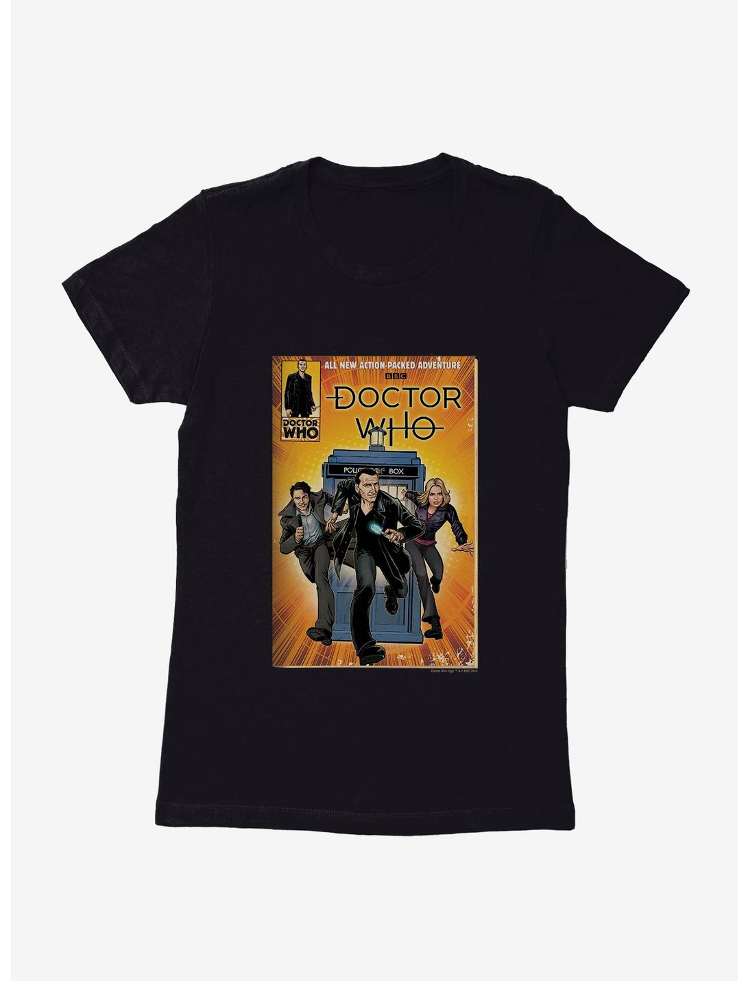 Doctor Who Action Packed Adventure Comic Womens T-Shirt, BLACK, hi-res