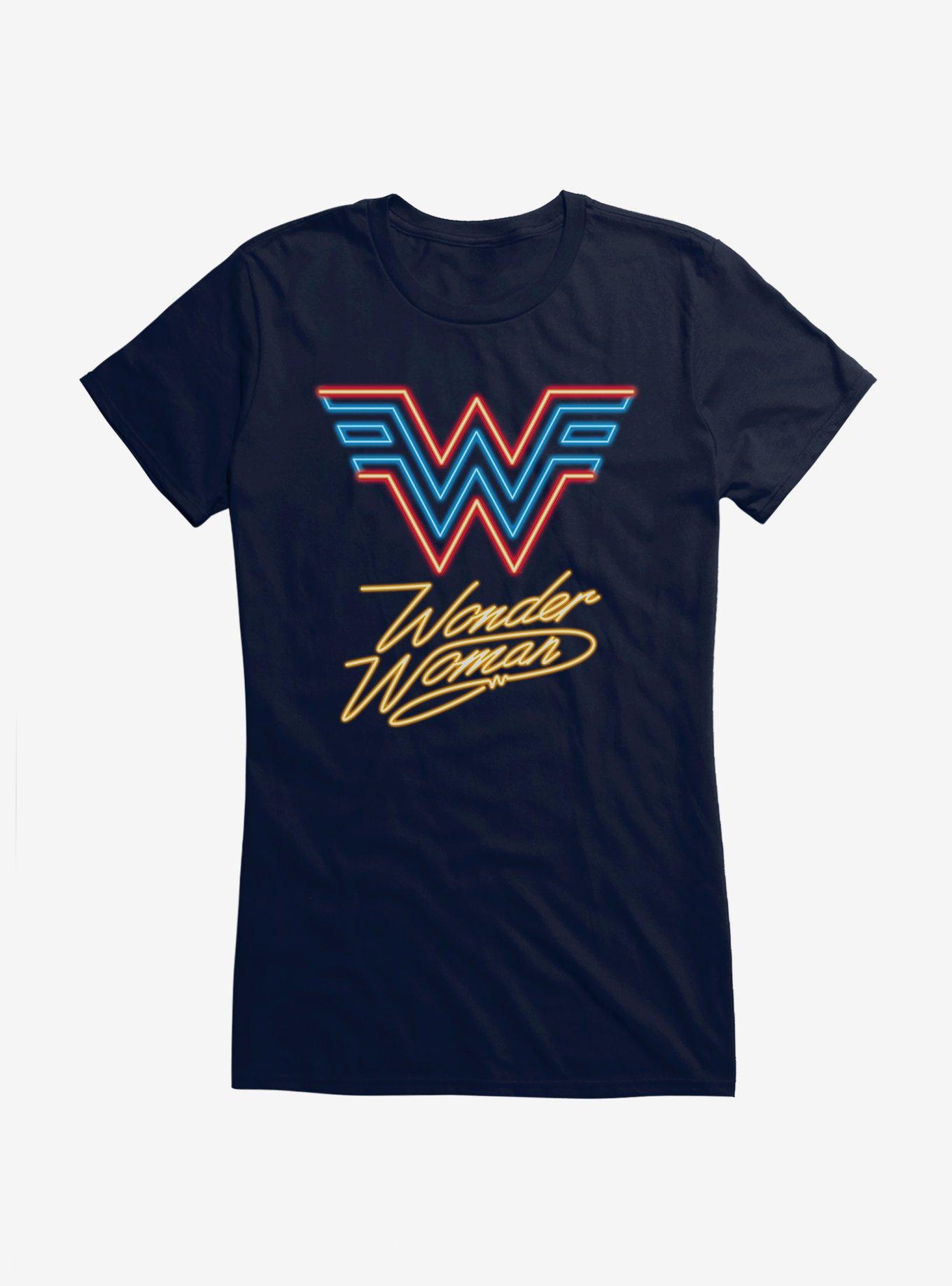 DC Comics Wonder Woman 1984 Neon Lights Logo Girls T-Shirt, NAVY, hi-res