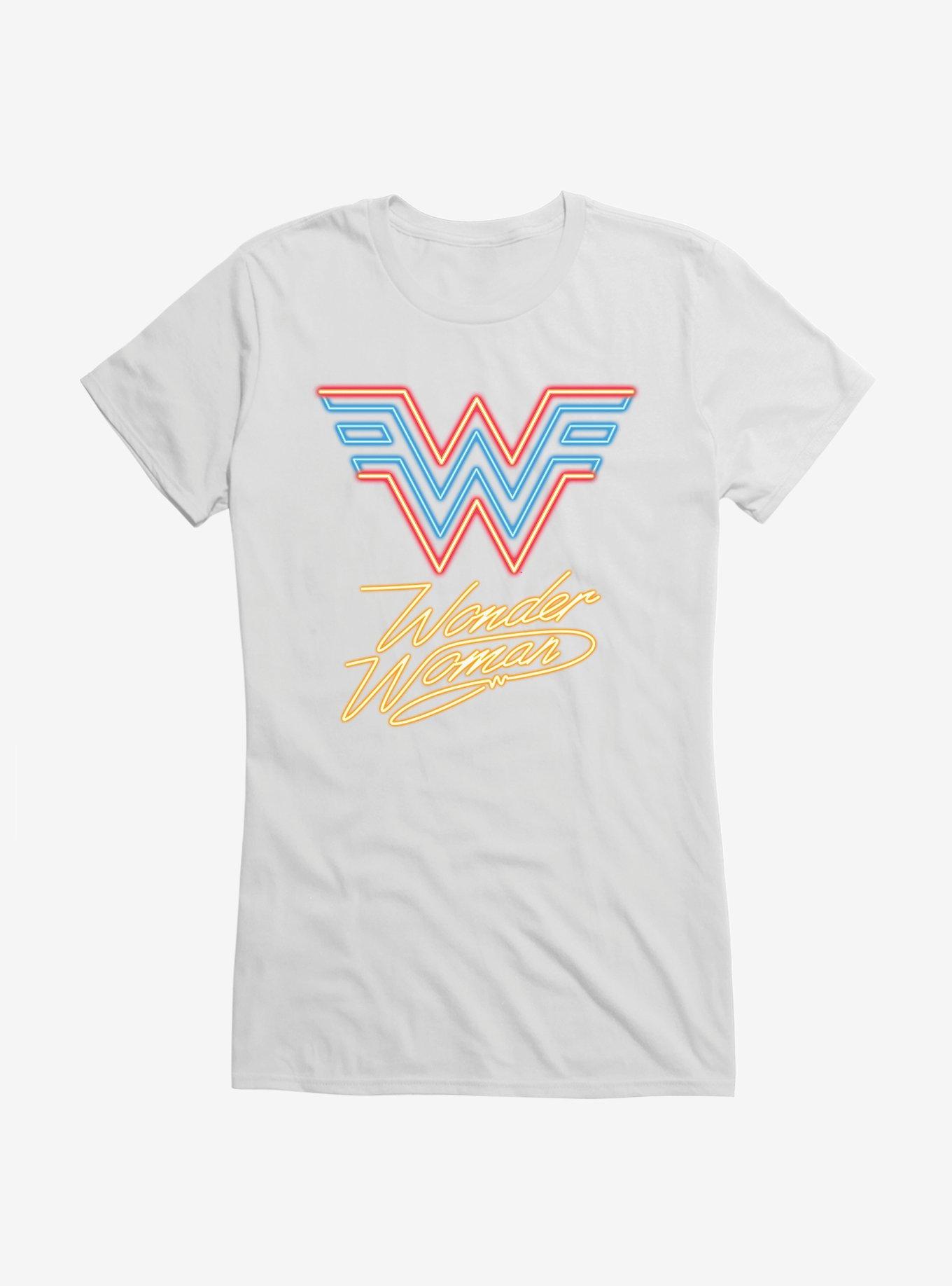 DC Comics Wonder Woman 1984 Neon Lights Logo Girls T-Shirt, WHITE, hi-res