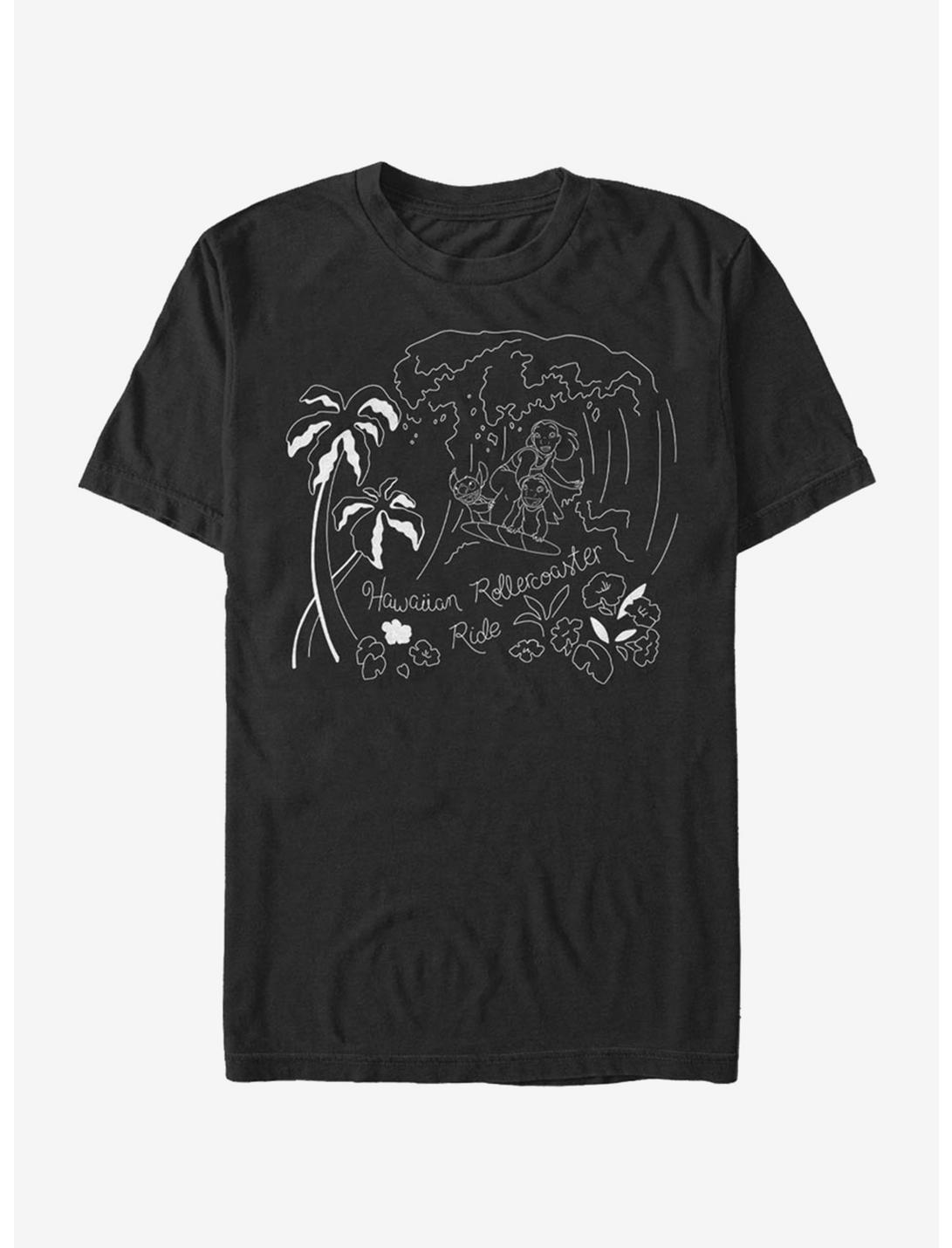 Disney Lilo And Stitch Surf Line Art T-Shirt, BLACK, hi-res