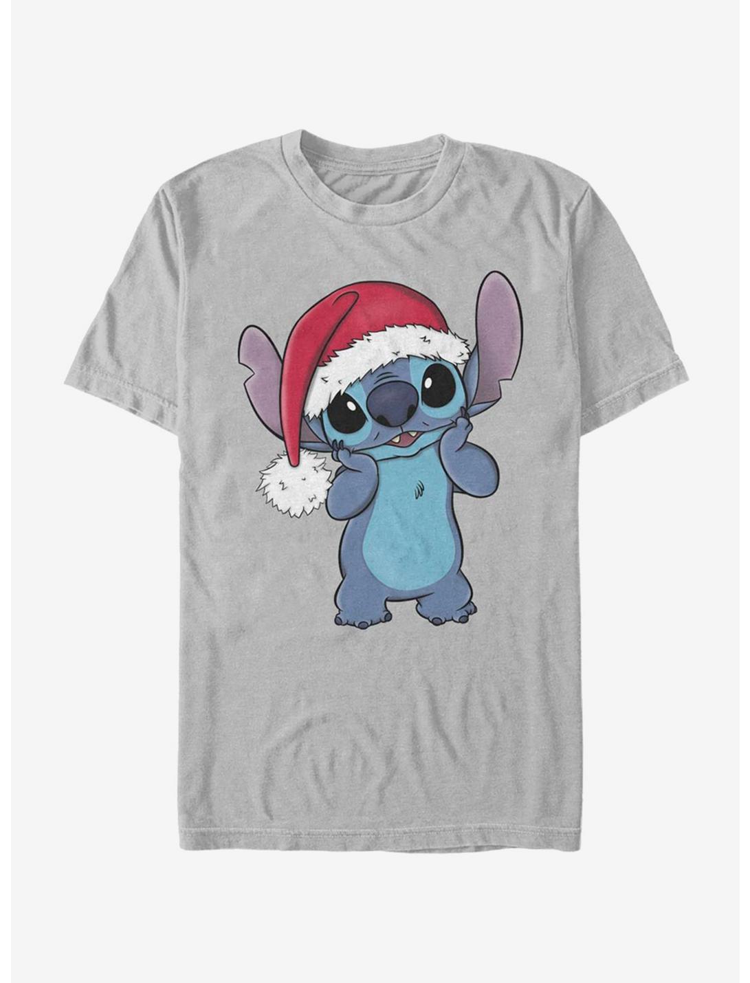 Disney Lilo And Stitch Wearing Santa Hat T-Shirt, SILVER, hi-res