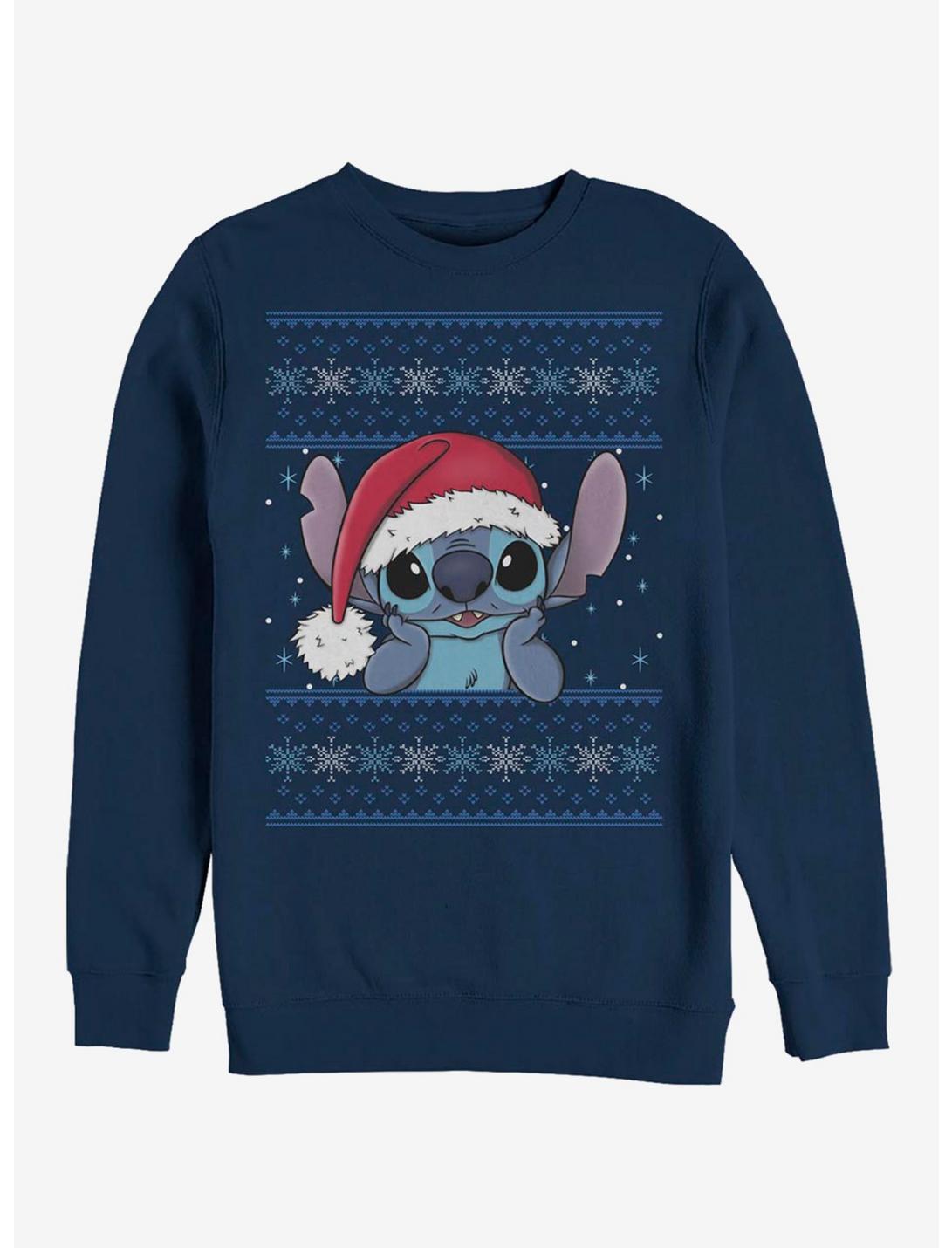 Disney Lilo And Stitch Holiday Stitch Santa Hat Sweatshirt, NAVY, hi-res