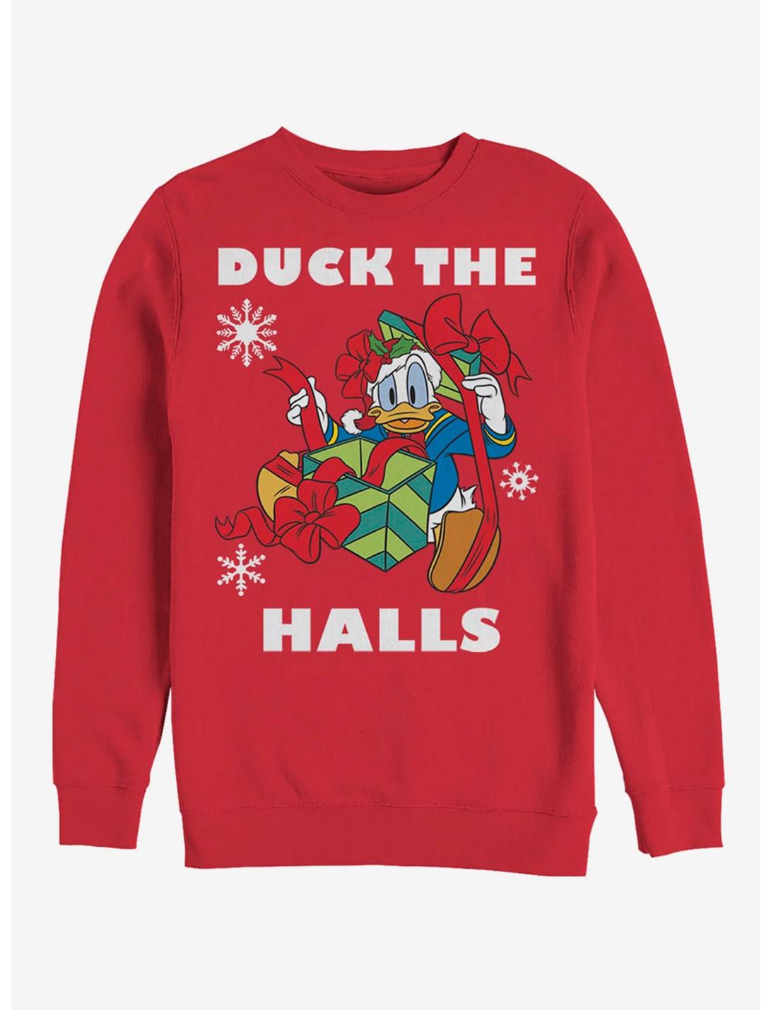 Disney Donald Duck Holiday Duck Crew Sweatshirt, RED, hi-res