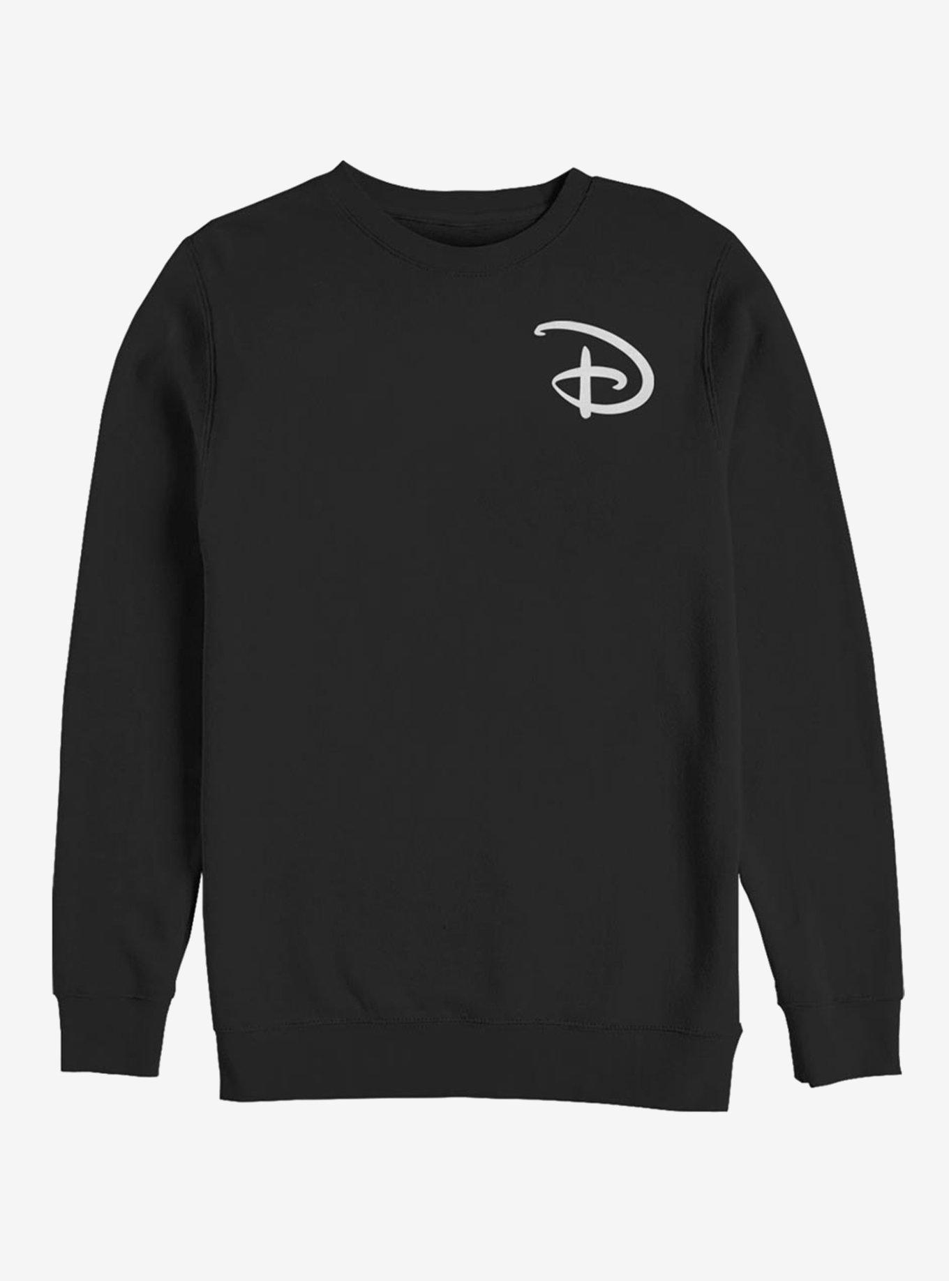 Disney Classic Disney D Pocket Logo Crew Sweatshirt BLACK Hot