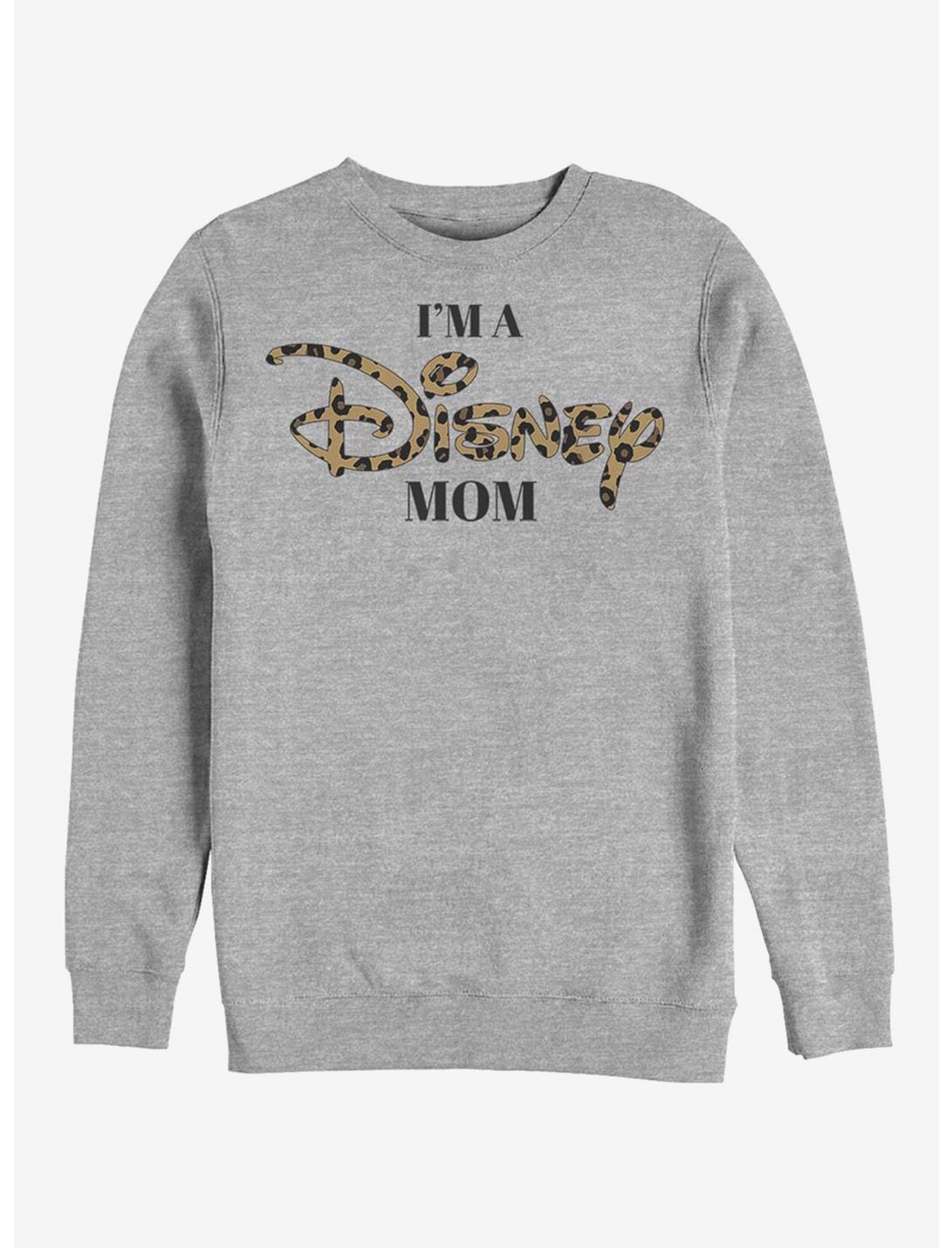 Disney Classic Leopard Disney Logo Mom Crew Sweatshirt, ATH HTR, hi-res