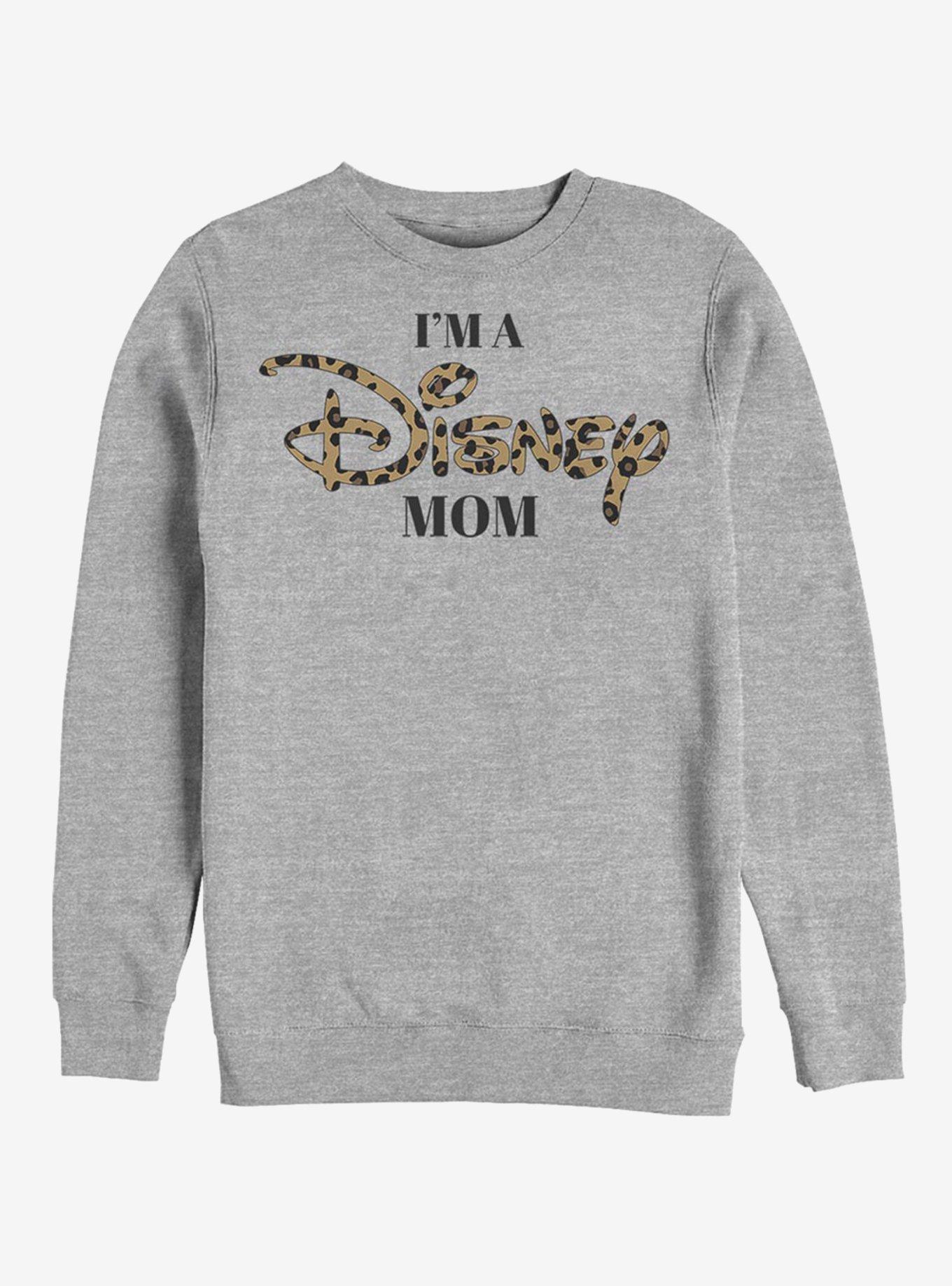 Disney Classic Leopard Disney Logo Mom Crew Sweatshirt, ATH HTR, hi-res