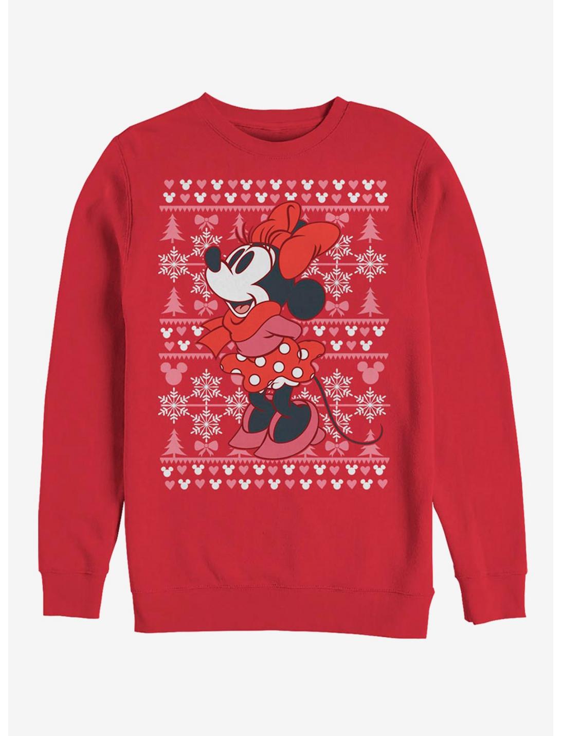 Disney Minnie Mouse Holiday Winter Sweater Crew Sweatshirt, RED, hi-res