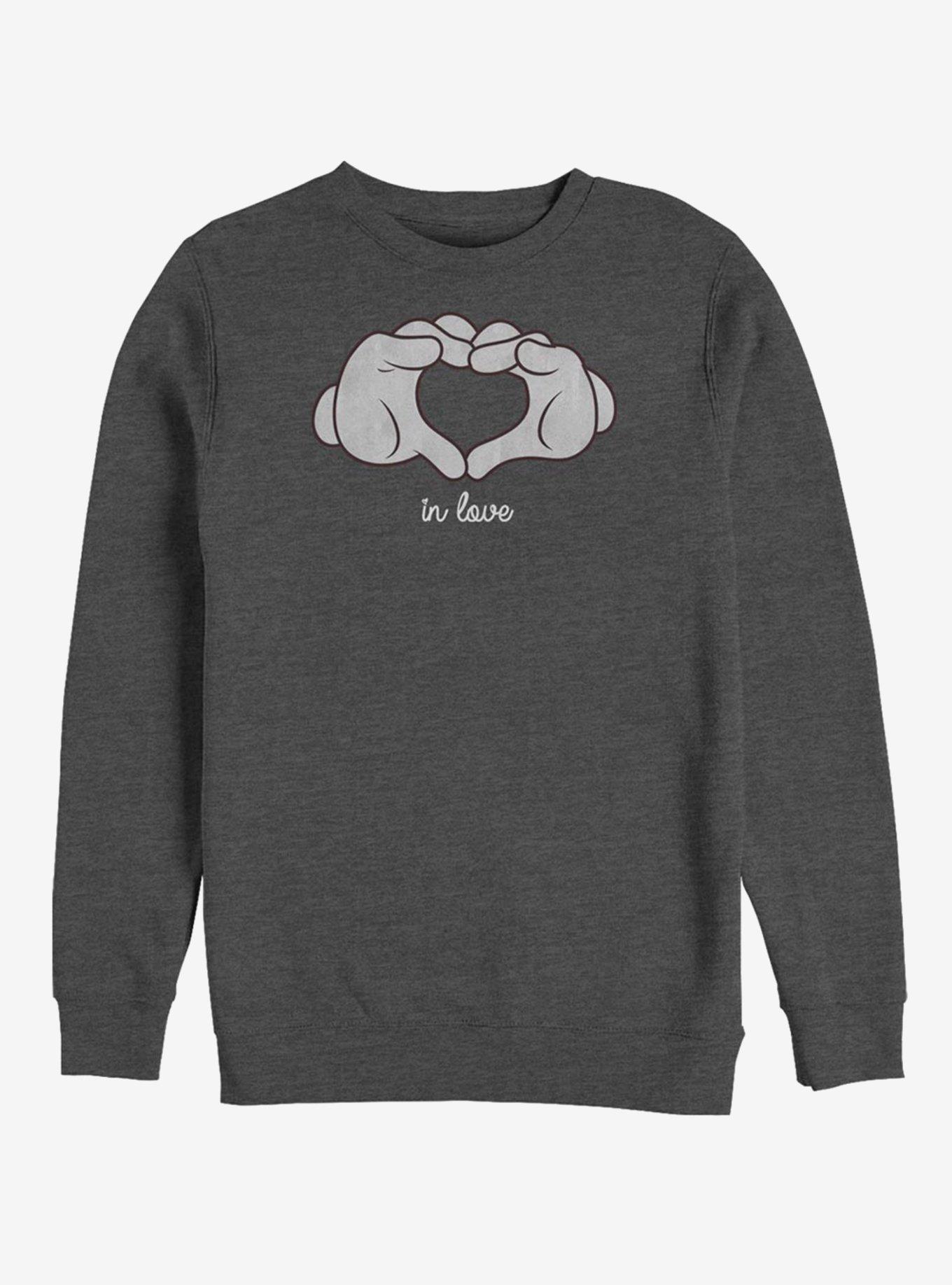 Disney Mickey Mouse Glove Heart Crew Sweatshirt, CHAR HTR, hi-res