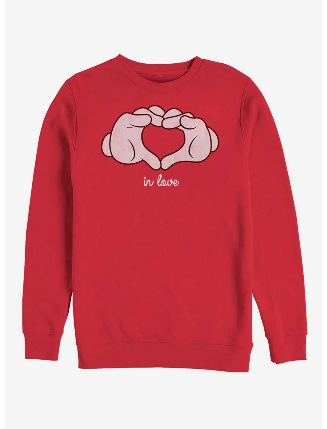 Disney Mickey Mouse Glove Heart Crew Sweatshirt, RED, hi-res