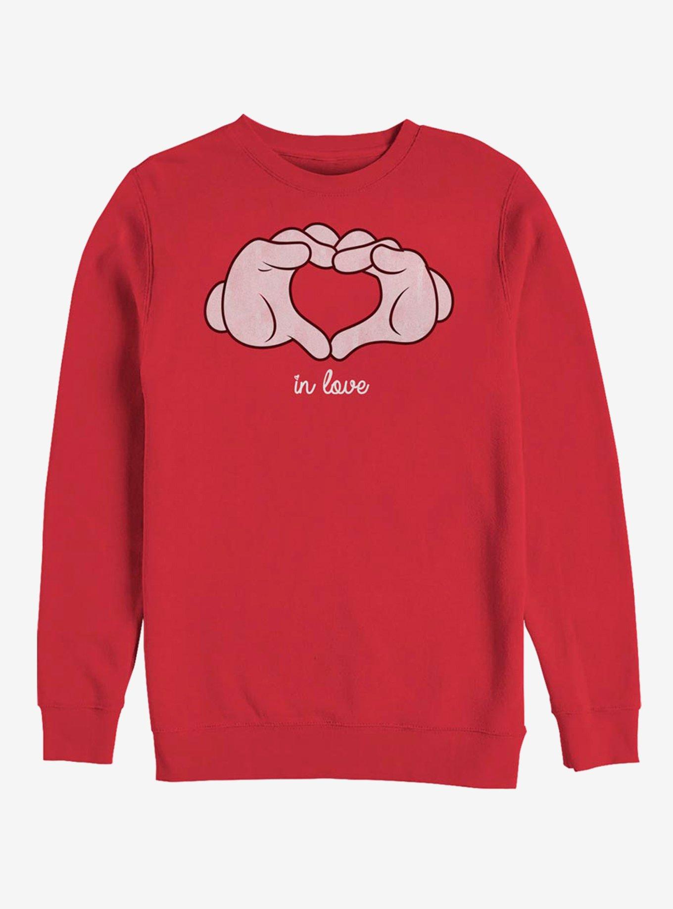 Disney Mickey Mouse Glove Heart Crew Sweatshirt, RED, hi-res