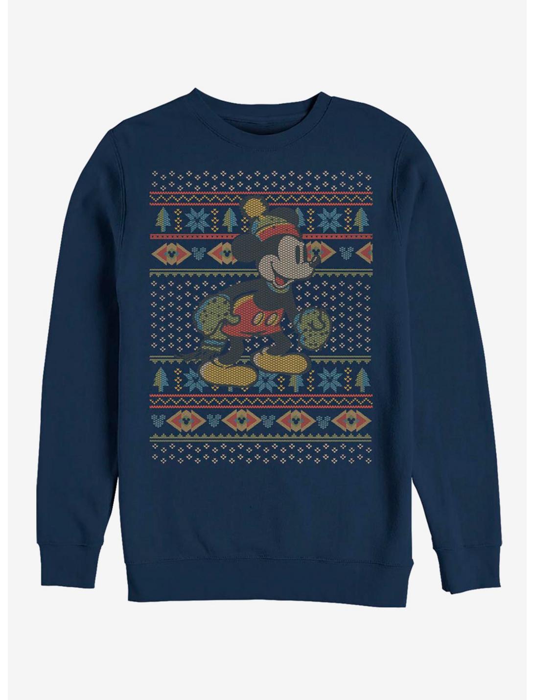 Disney Mickey Mouse Holiday Vintage Mickey Sweater Crew Sweatshirt, NAVY, hi-res