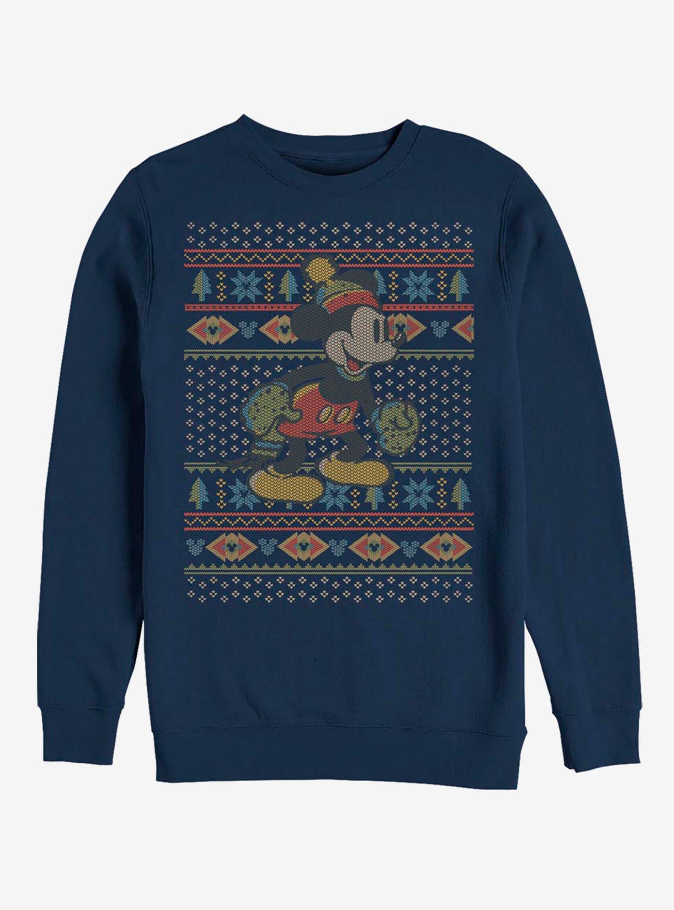 Disney Mickey Mouse Holiday Vintage Mickey Sweater Crew Sweatshirt, NAVY, hi-res