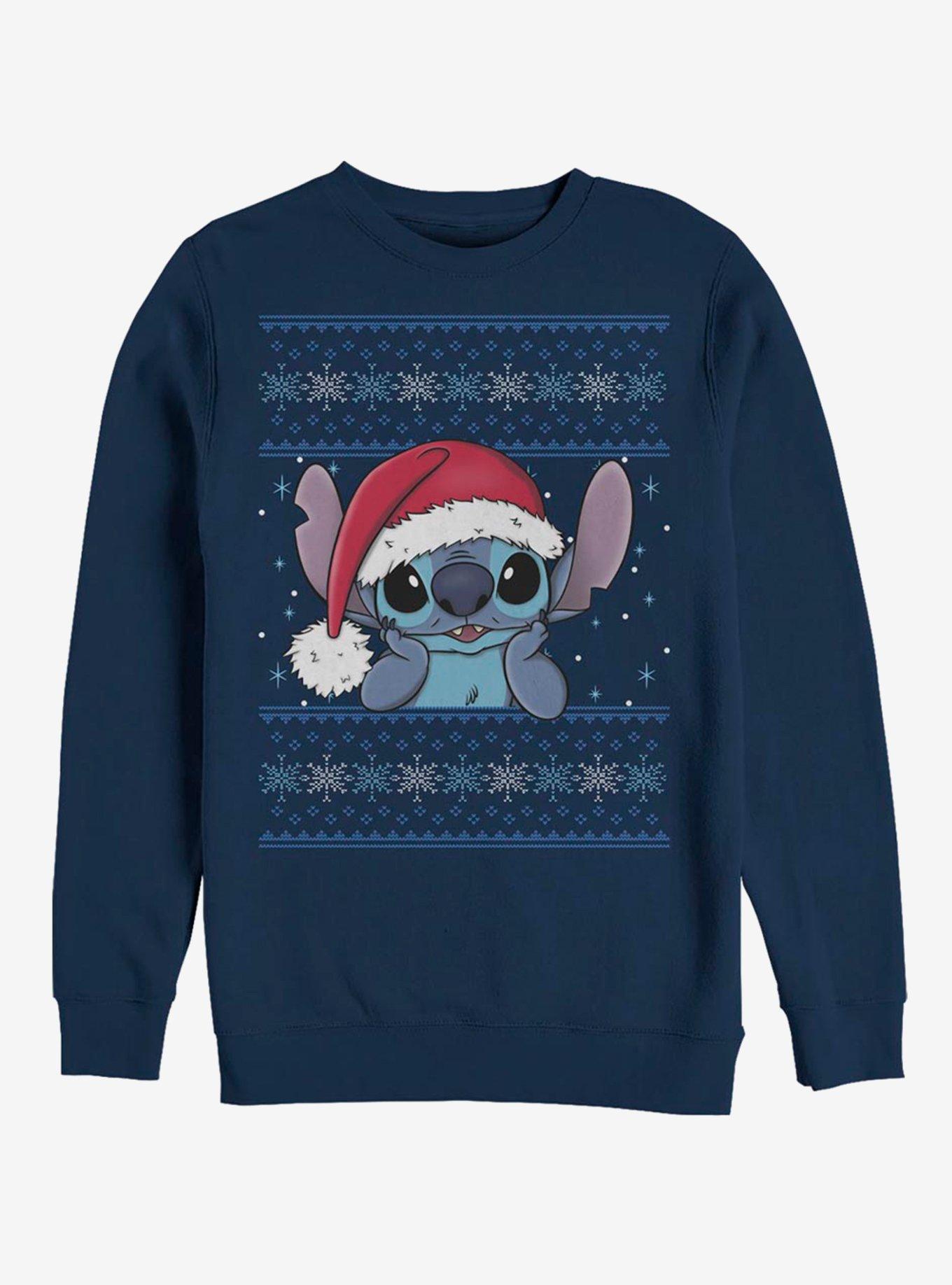 Disney Lilo & Stitch Holiday Stitch Wearing Santa Hat Crew Sweatshirt -  BLUE