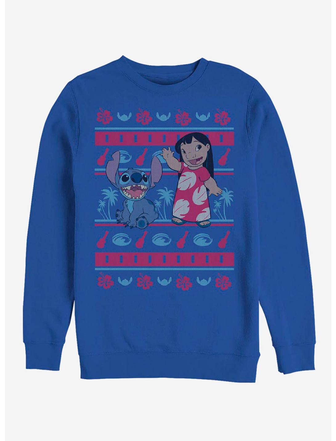 Disney Lilo & Stitch Holiday Lilo Hawaiian Pattern Crew Sweatshirt, ROYAL, hi-res