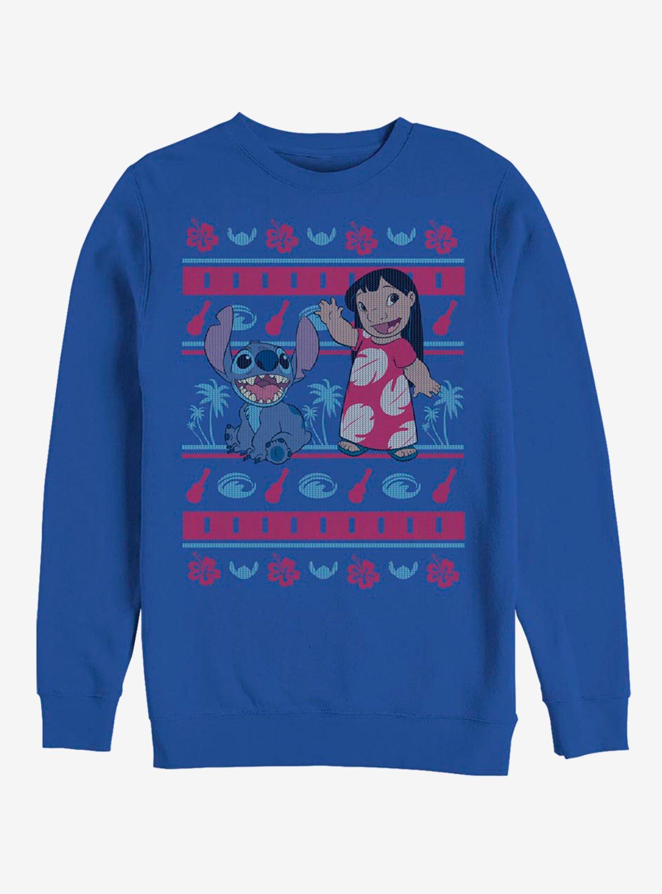 Disney Lilo & Stitch Holiday Lilo Hawaiian Pattern Crew Sweatshirt, ROYAL, hi-res